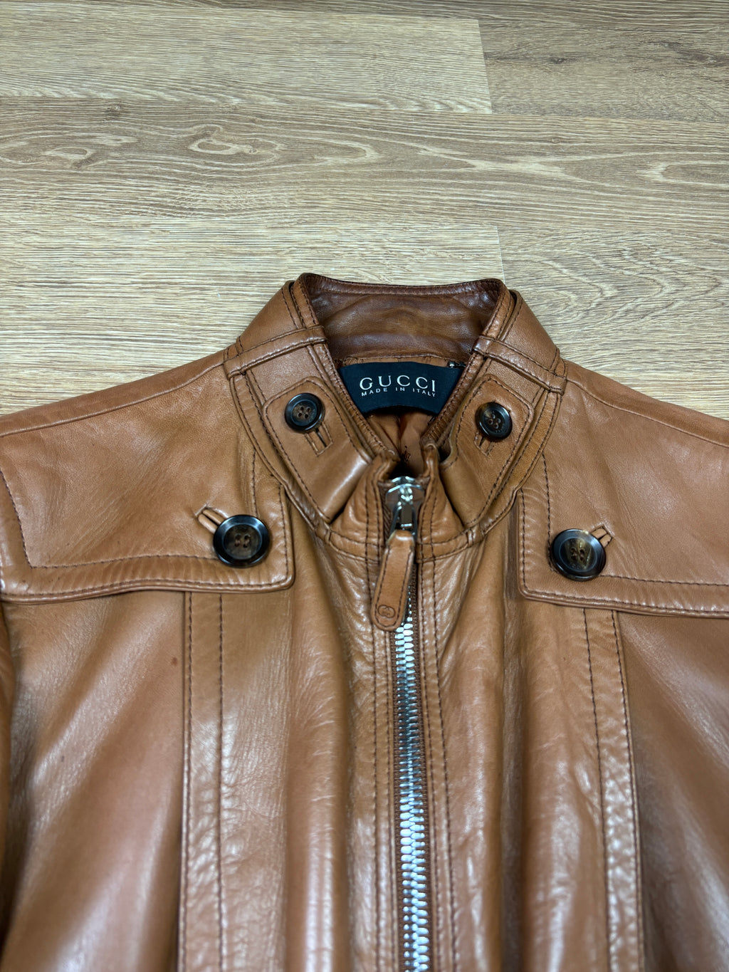 Gucci 2000s Leather Biker Jacket with GG Belt