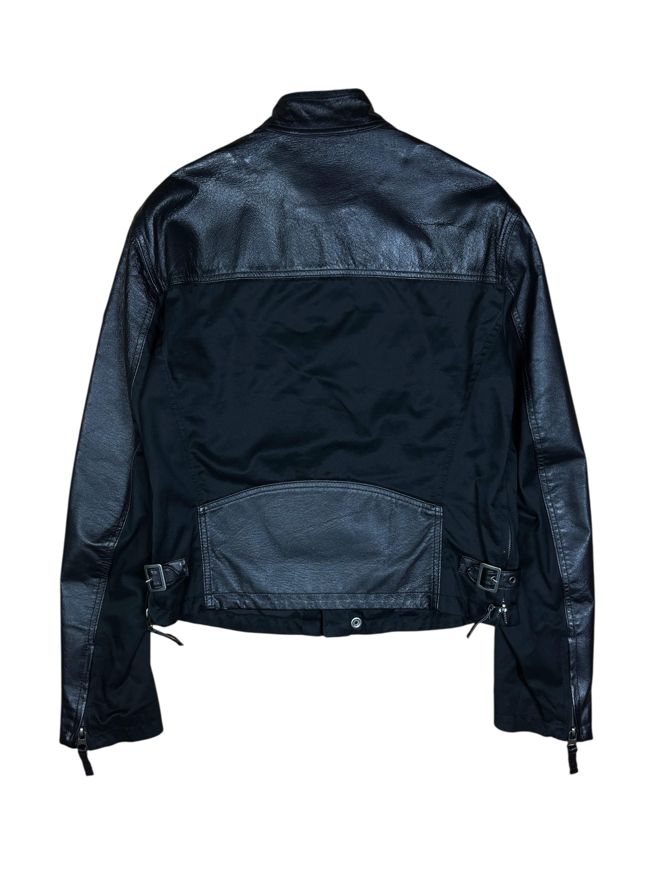 2000s Armani Jeans Leather Panel Biker Jacket