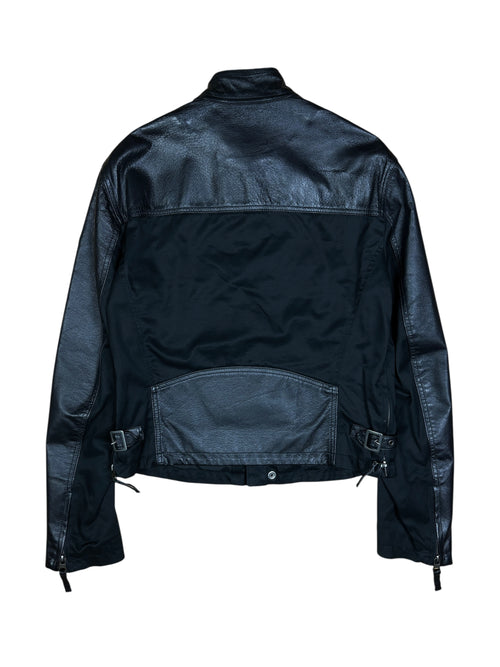 2000s Armani Jeans Leather Panel Biker Jacket