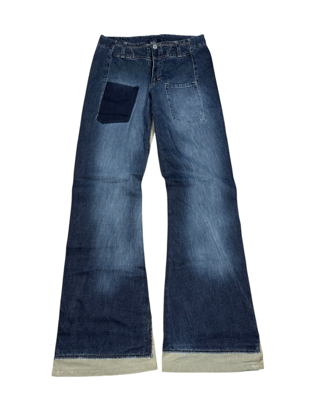 Marithé François Girbaud Two-Tone Panel Flared Denim Jeans
