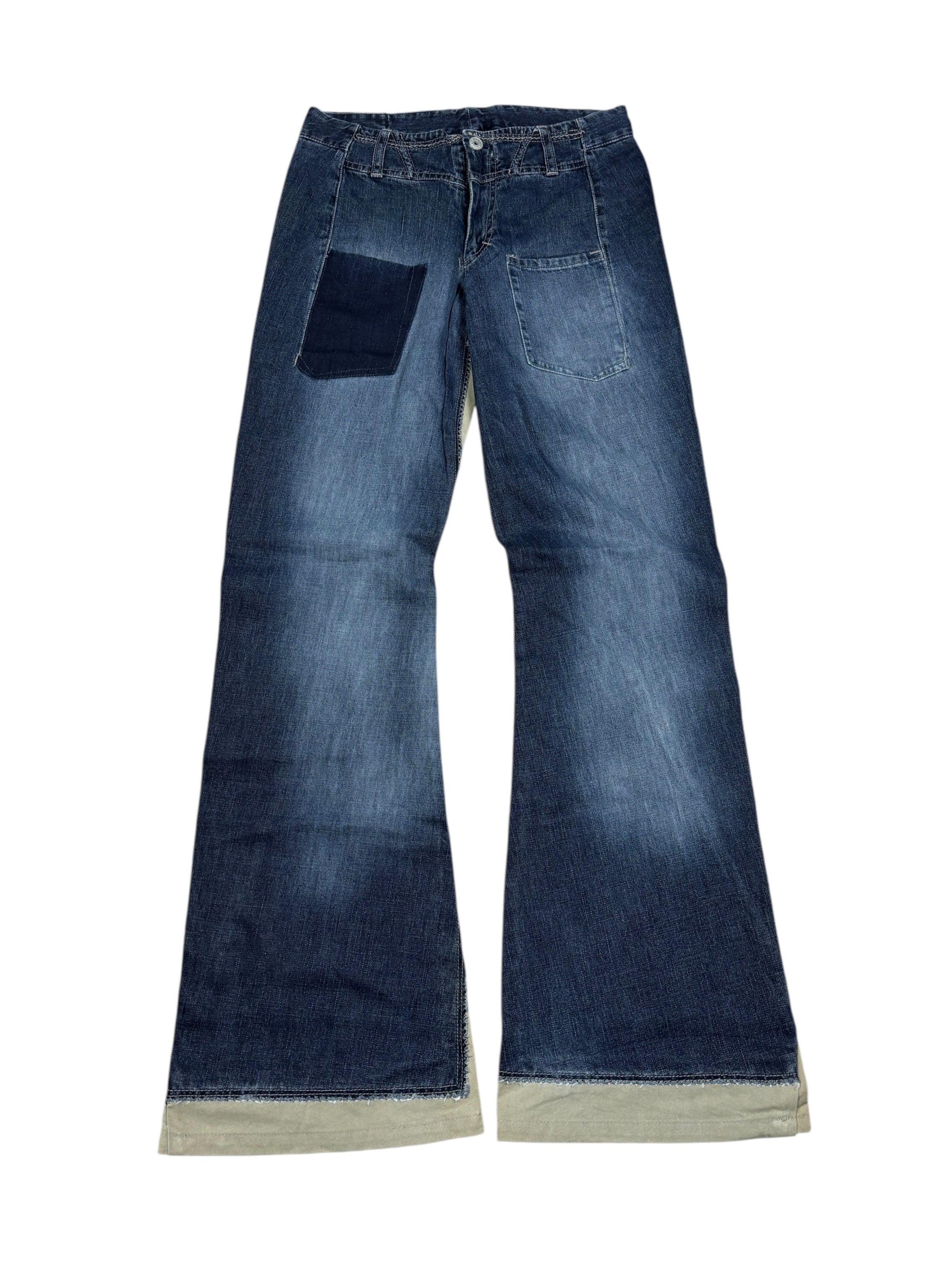 Marithé François Girbaud Two-Tone Panel Flared Denim Jeans