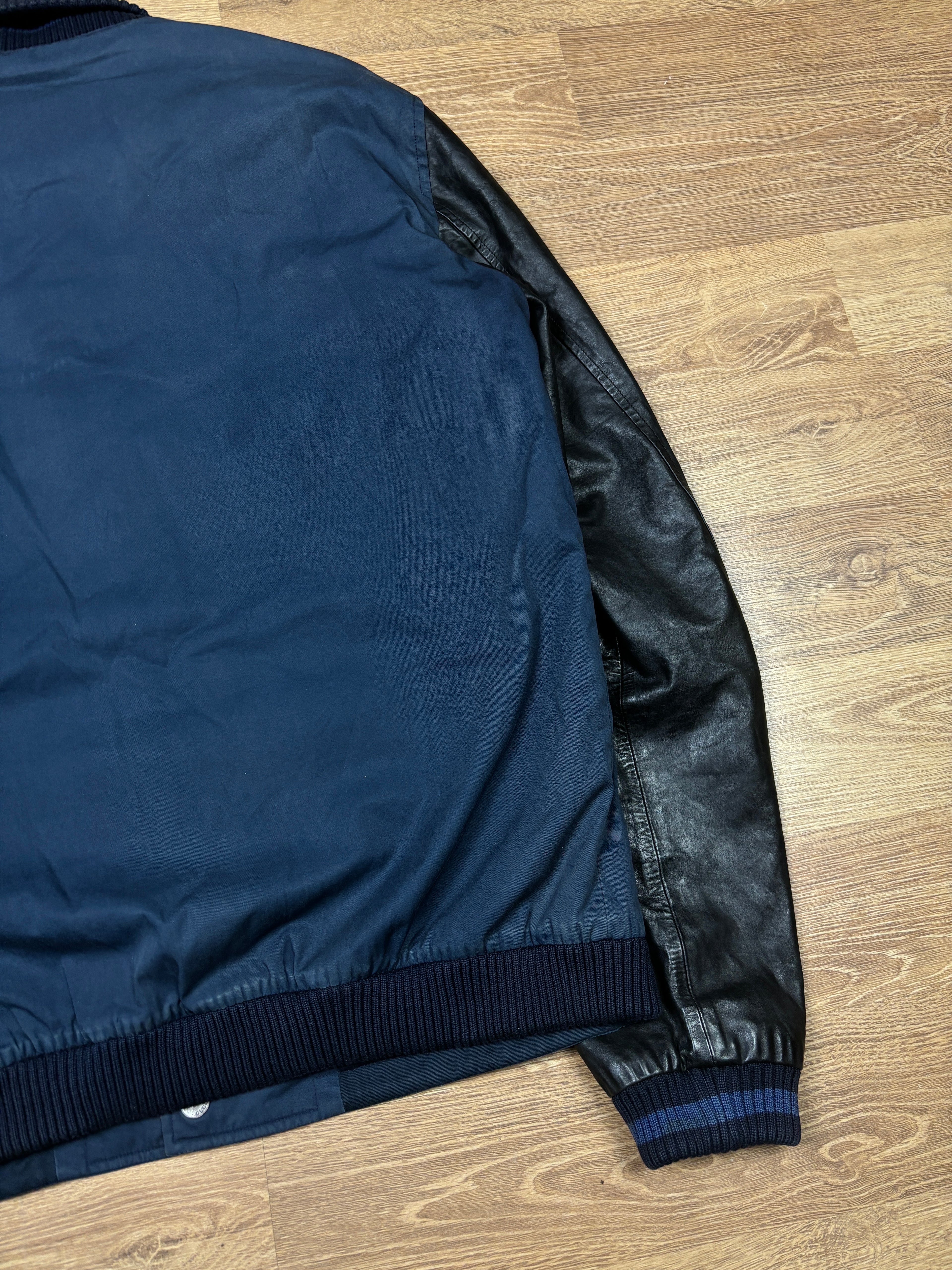 Chaqueta Varsity Gucci Algodón Azul Marino y Manga de Cuero SS2010