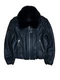 Chaqueta bomber de cuero negro con cuello de piel Diesel