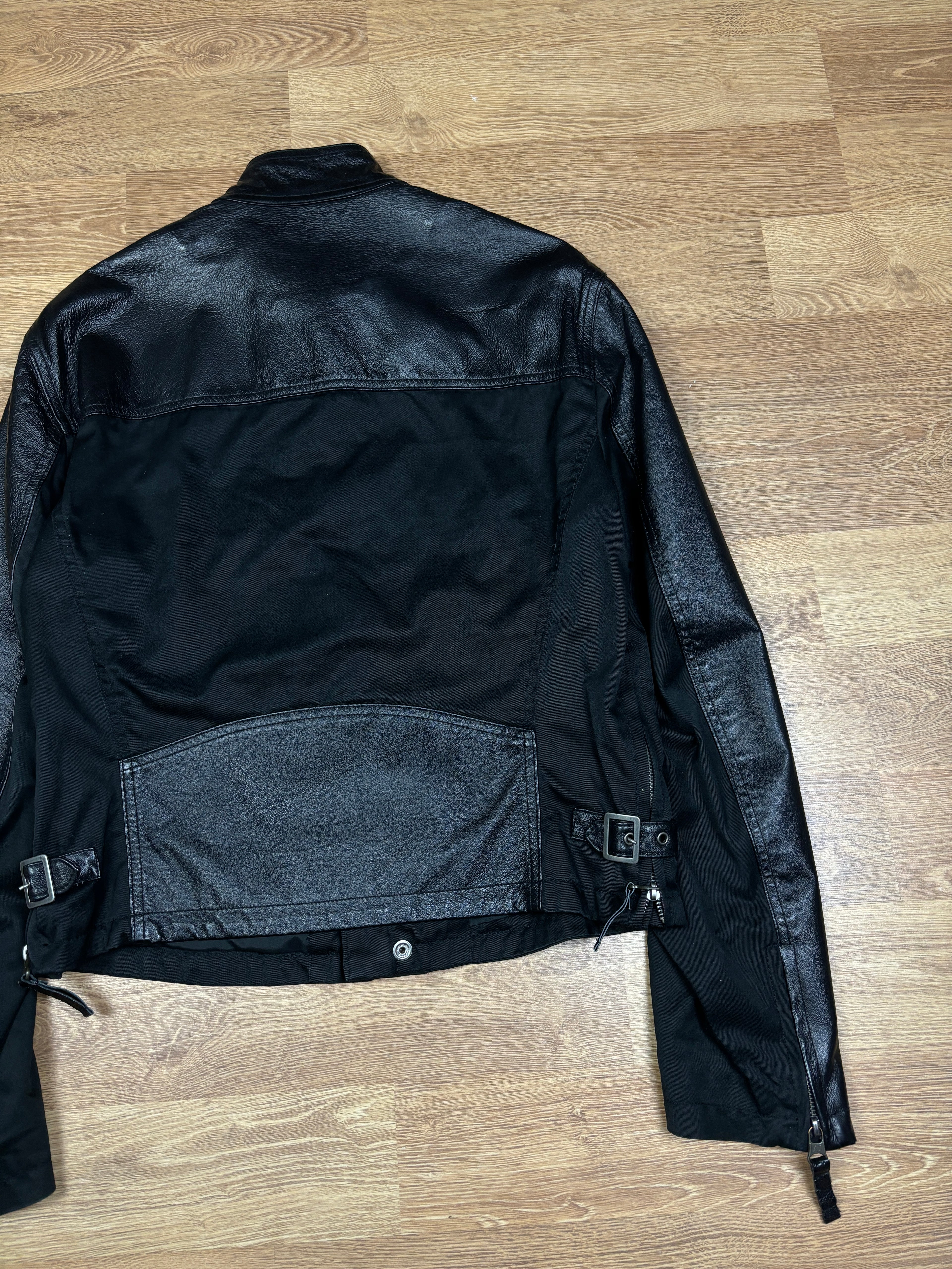 2000s Armani Jeans Leather Panel Biker Jacket