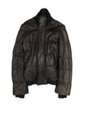 Diesel Brown Leather Puffer Jacket with Ribbed Knit Waist