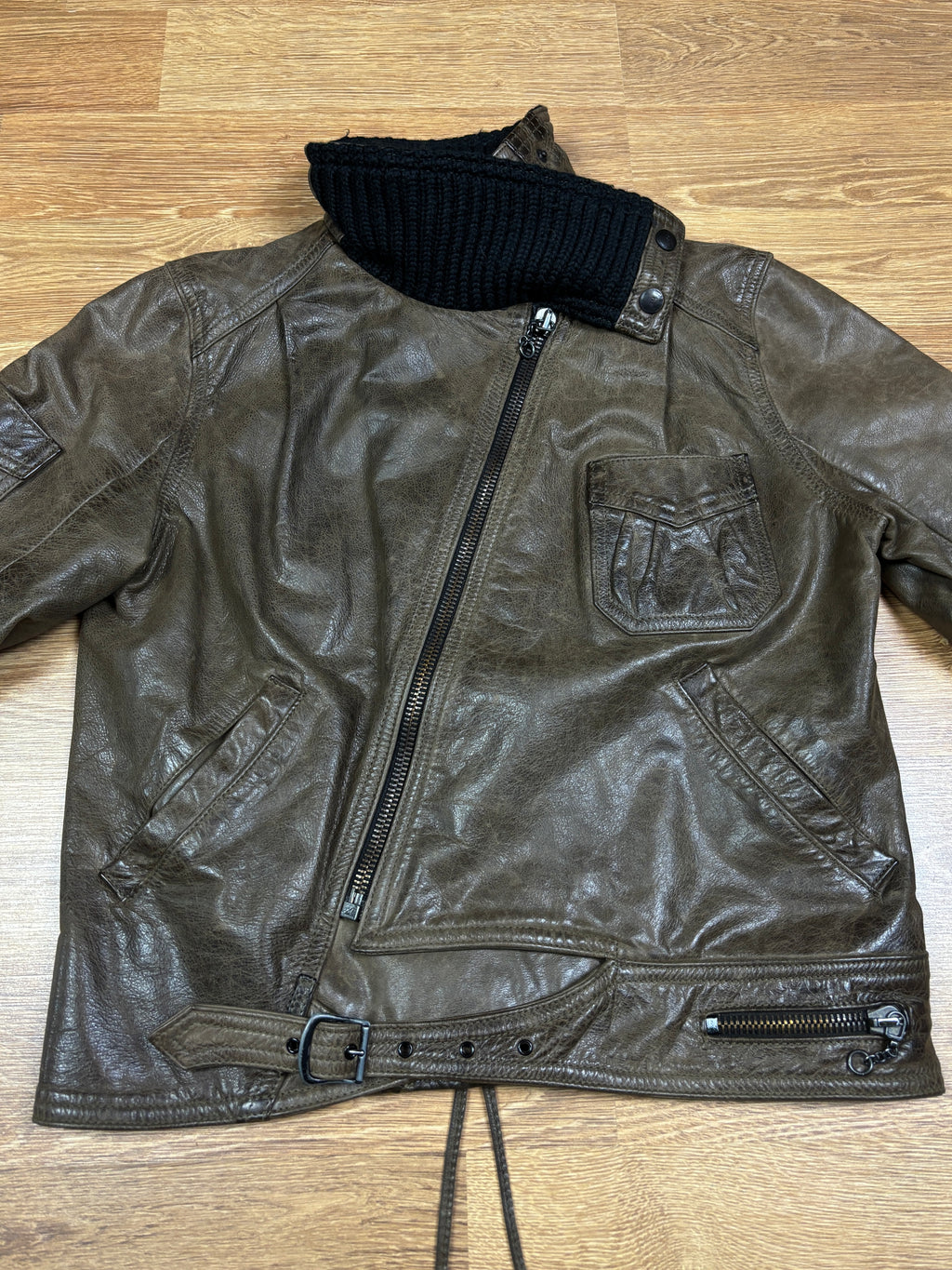 Chaqueta motera corta Diesel Stylelab de cuero marrón