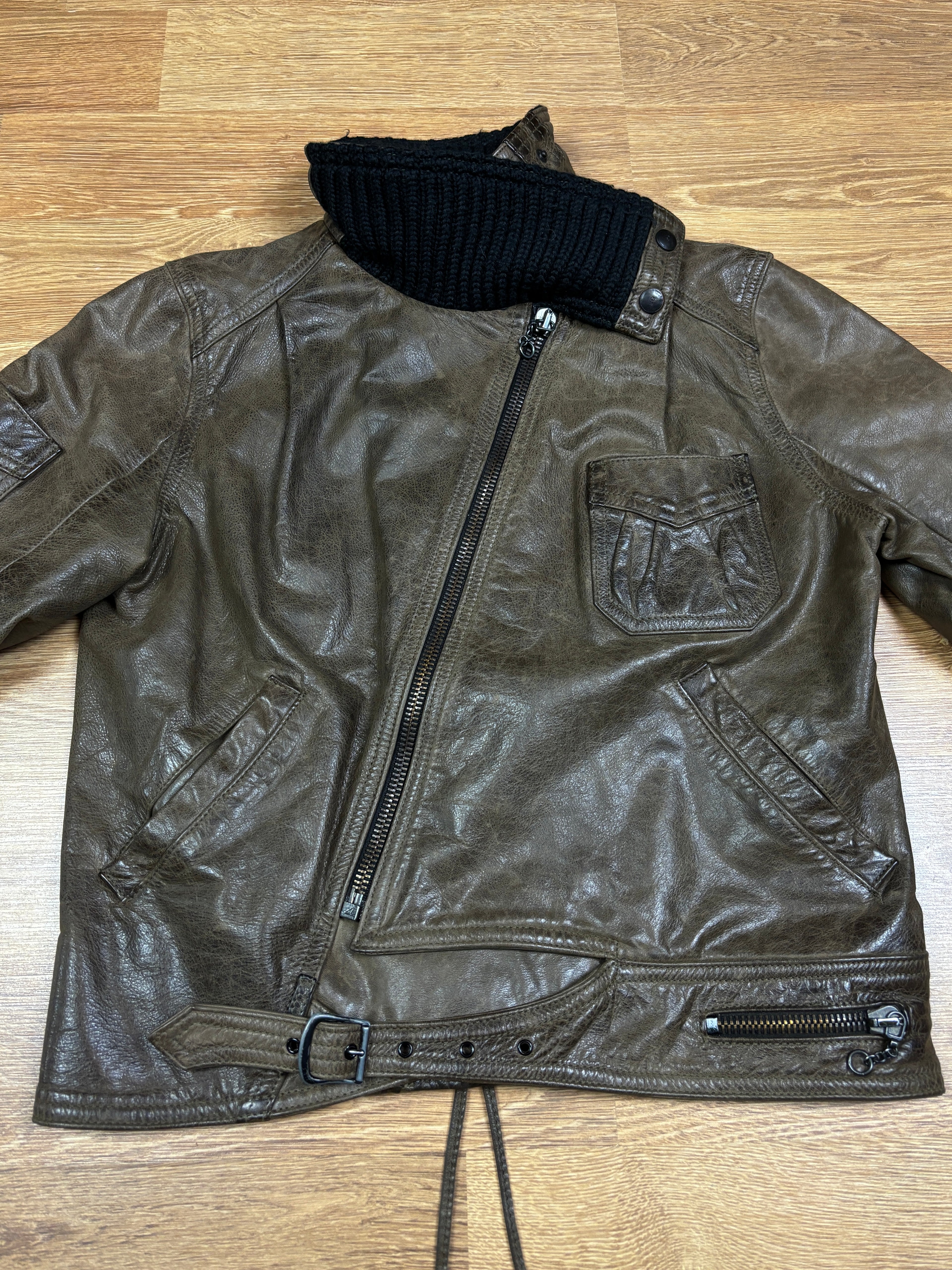 Diesel Stylelab Brown Leather Cropped Biker Jacket