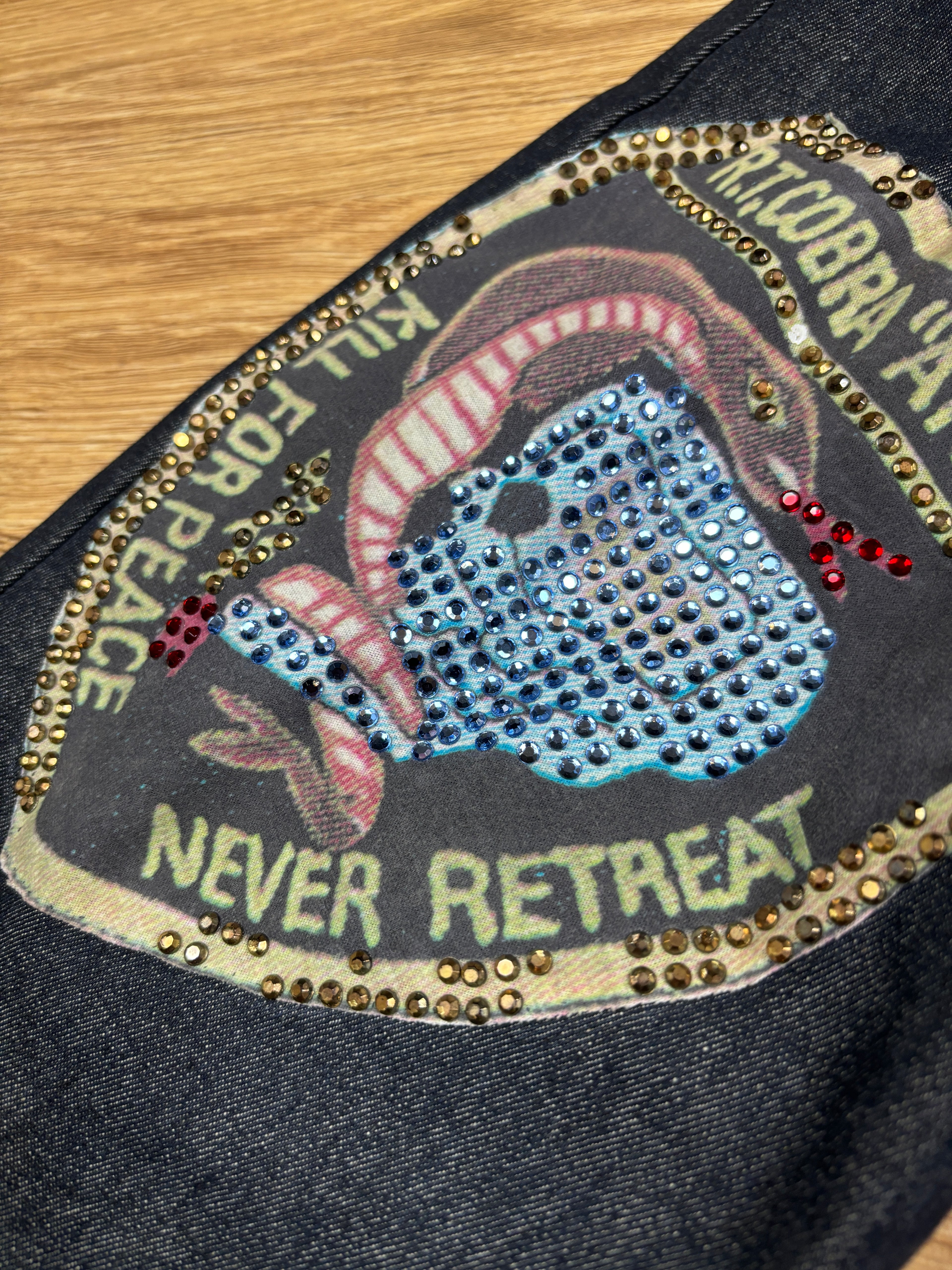 FW2003 Dolce & Gabbana Rhinestone Patchwork Denim Bomber Jacket