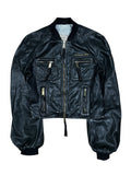 2000s Dsquared2 Black Leather Balloon Sleeve Jacket