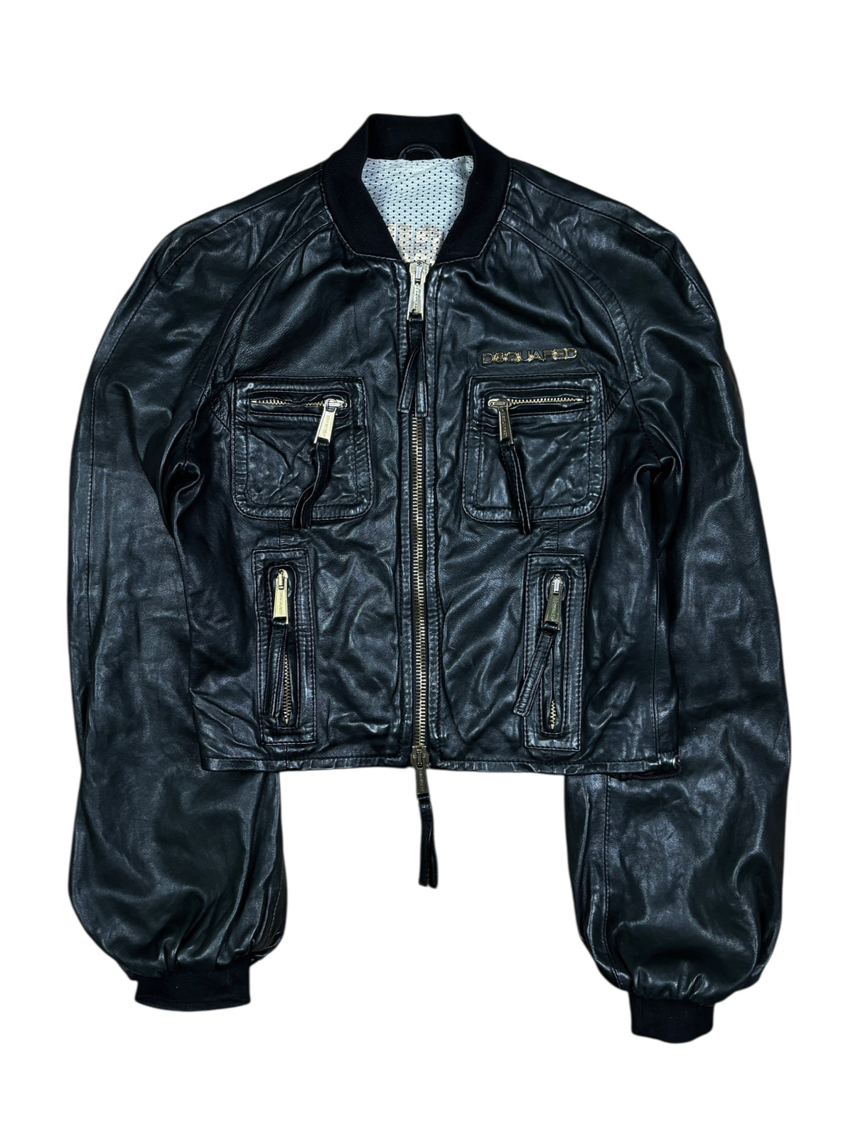2000s Dsquared2 Black Leather Balloon Sleeve Jacket