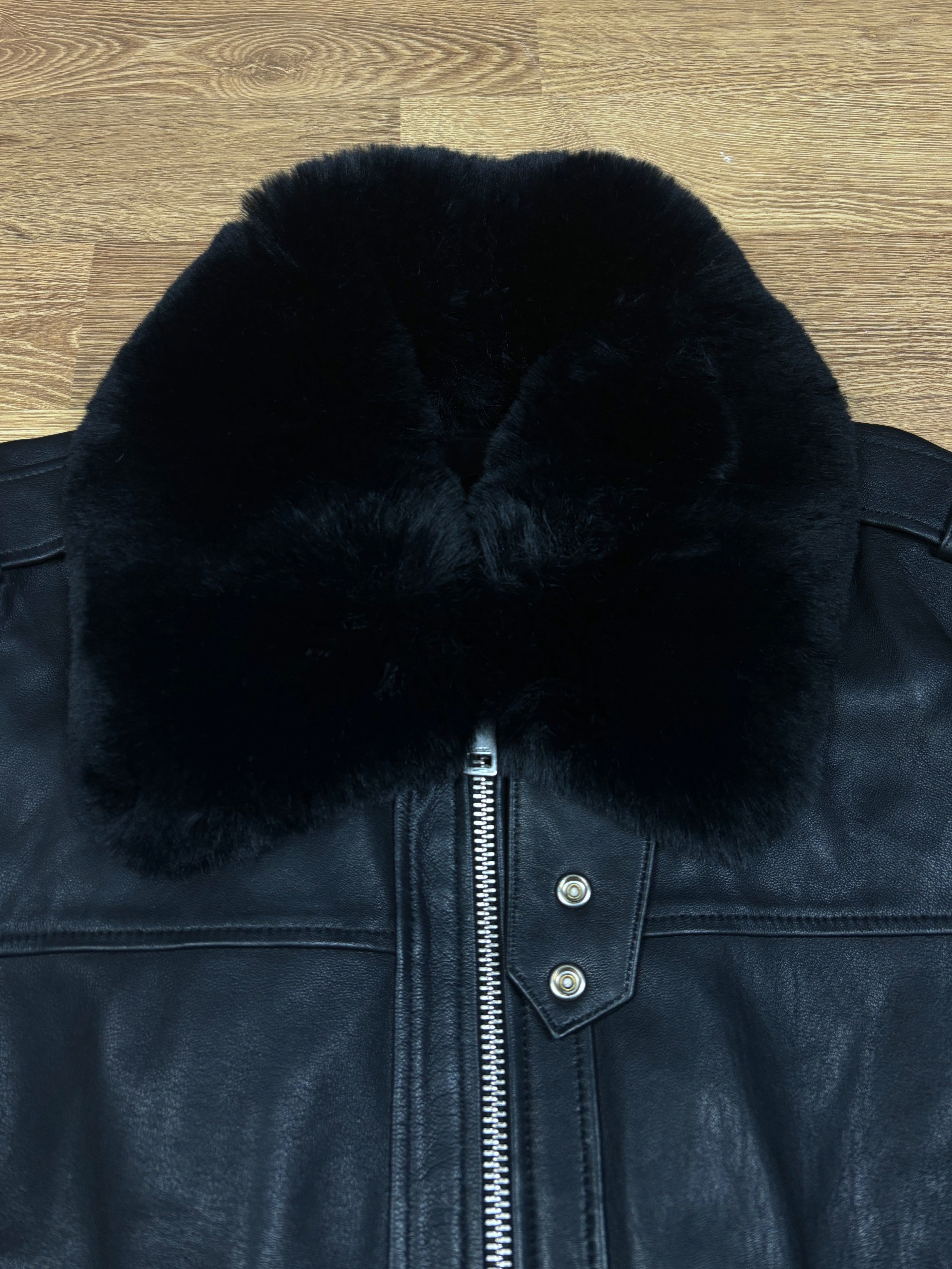 Chaqueta bomber de cuero negro con cuello de piel Diesel