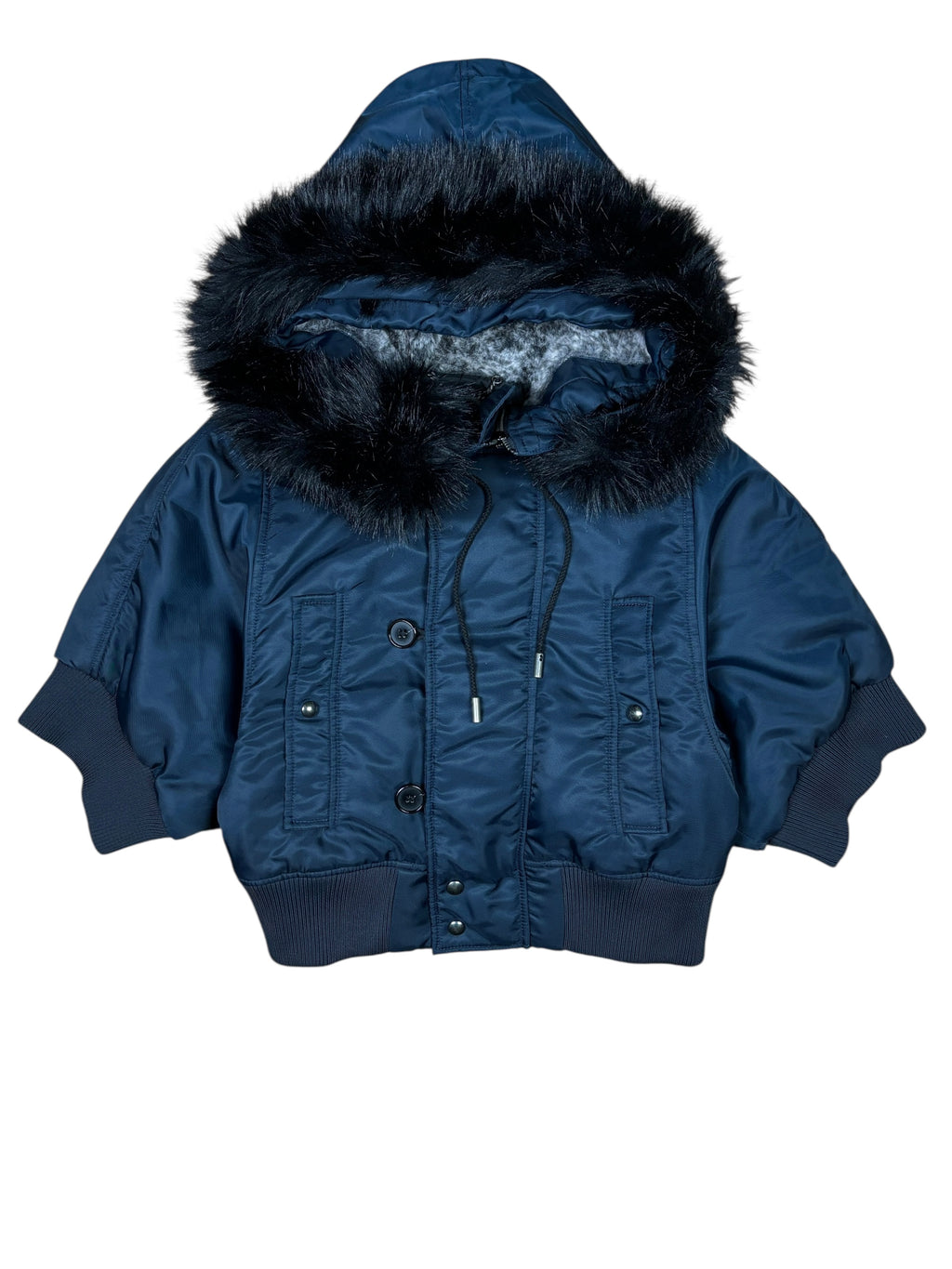 Diesel Black Gold Cropped Fur Hood Bomber Jacket