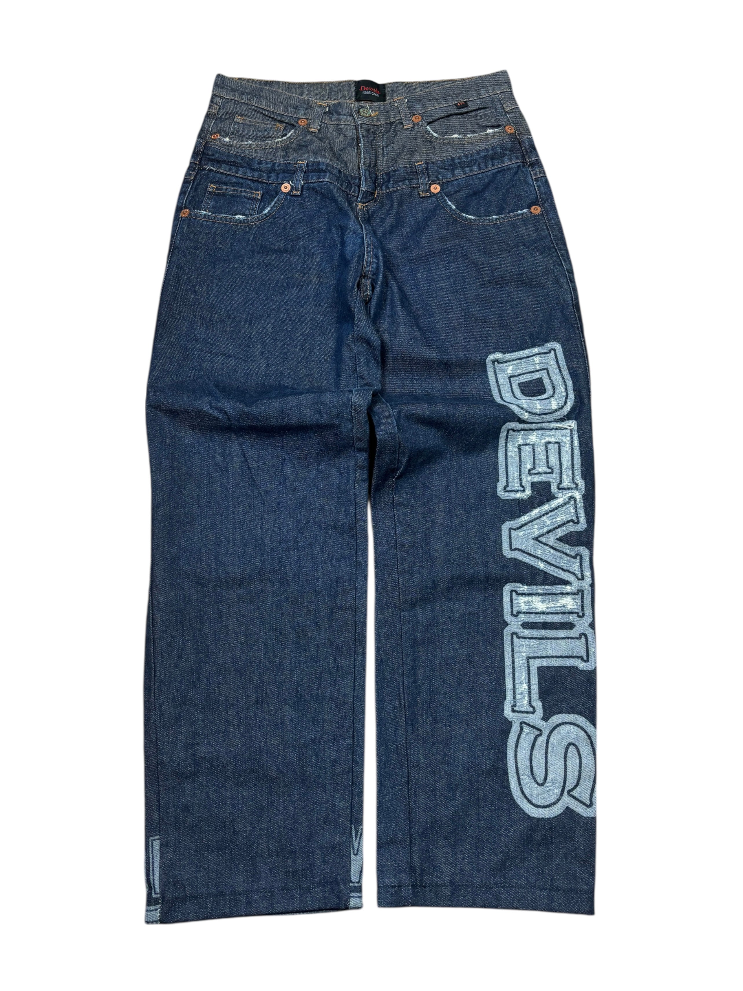 Pantalones vaqueros Roberto Cavalli “Devils” de doble cintura, 2004