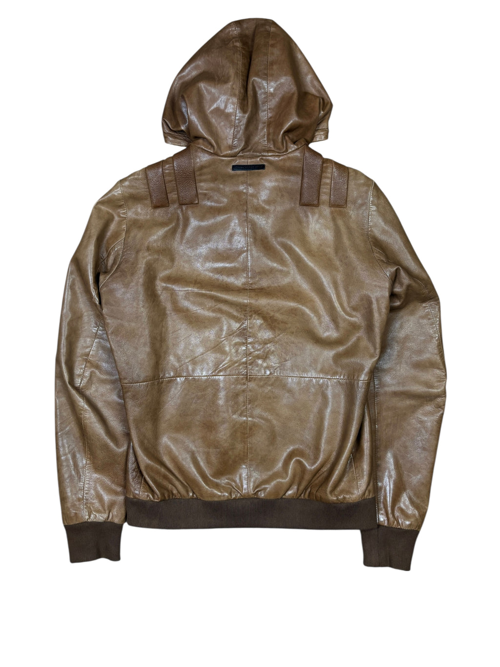 Chaqueta de cuero con capucha Diesel Black Gold y parches de estrellas marrones