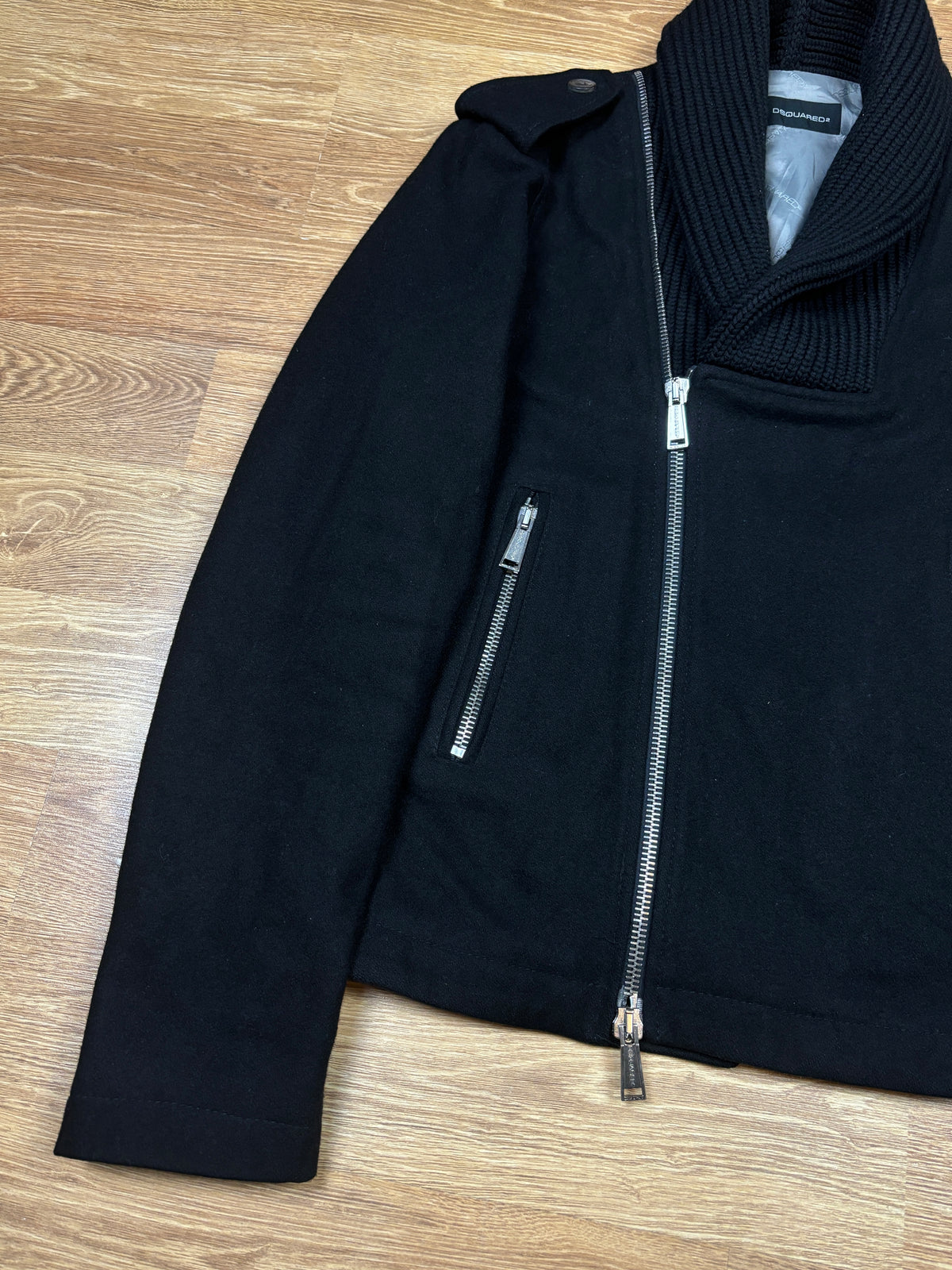 AW2013 Dsquared2 Black Wool Asymmetric Zip Jacket