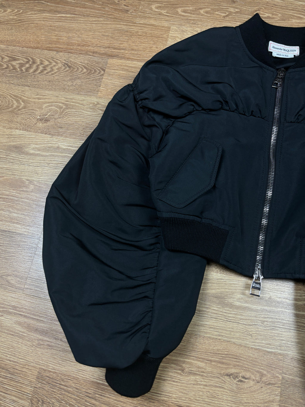 Alexander McQueen Cropped Balloon Sleeve Bomber Jacket