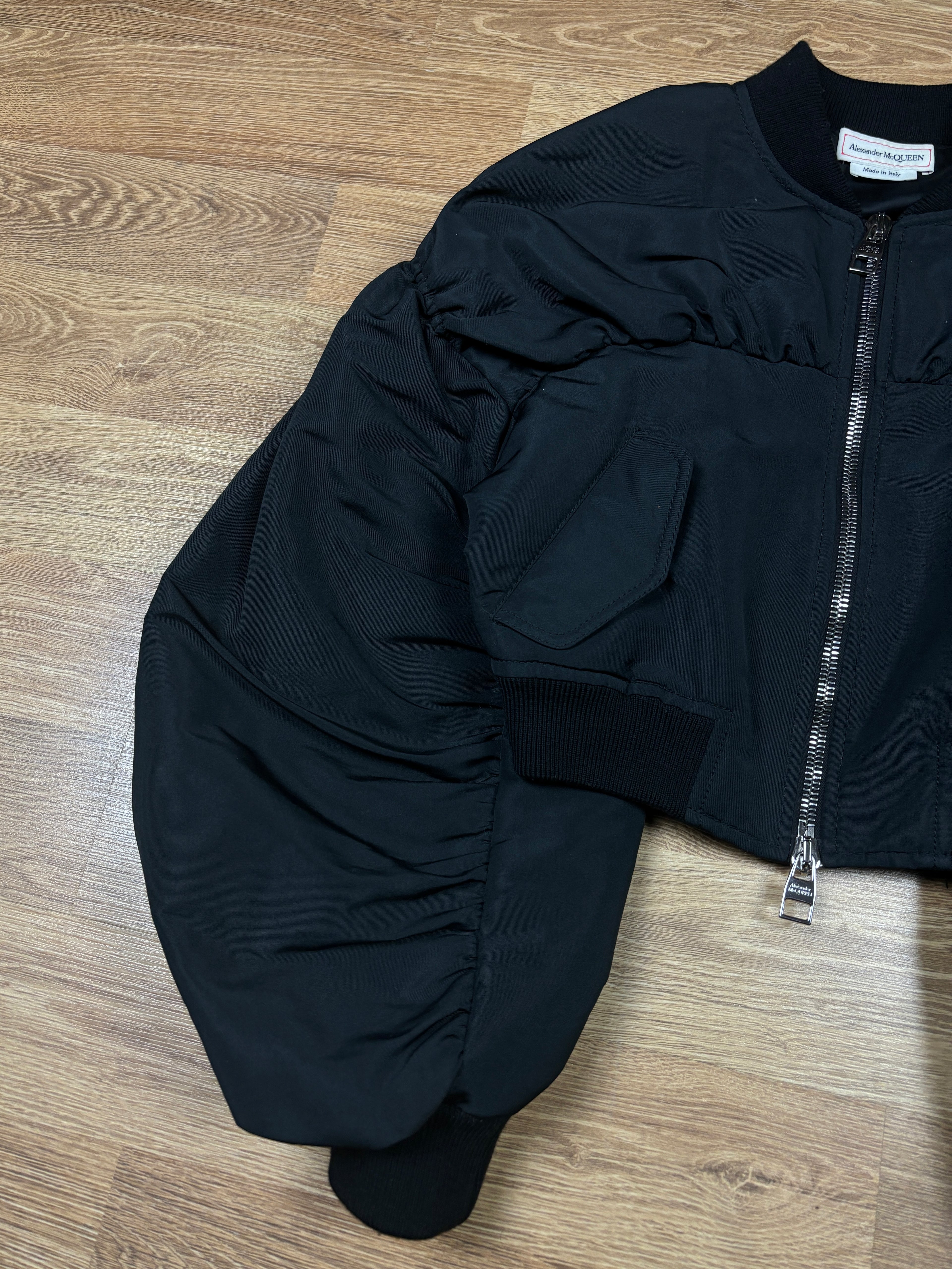 Alexander McQueen Cropped Balloon Sleeve Bomber Jacket