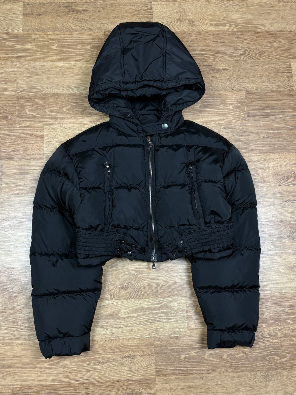 Prada Milano Cropped Down Hooded Jacket
