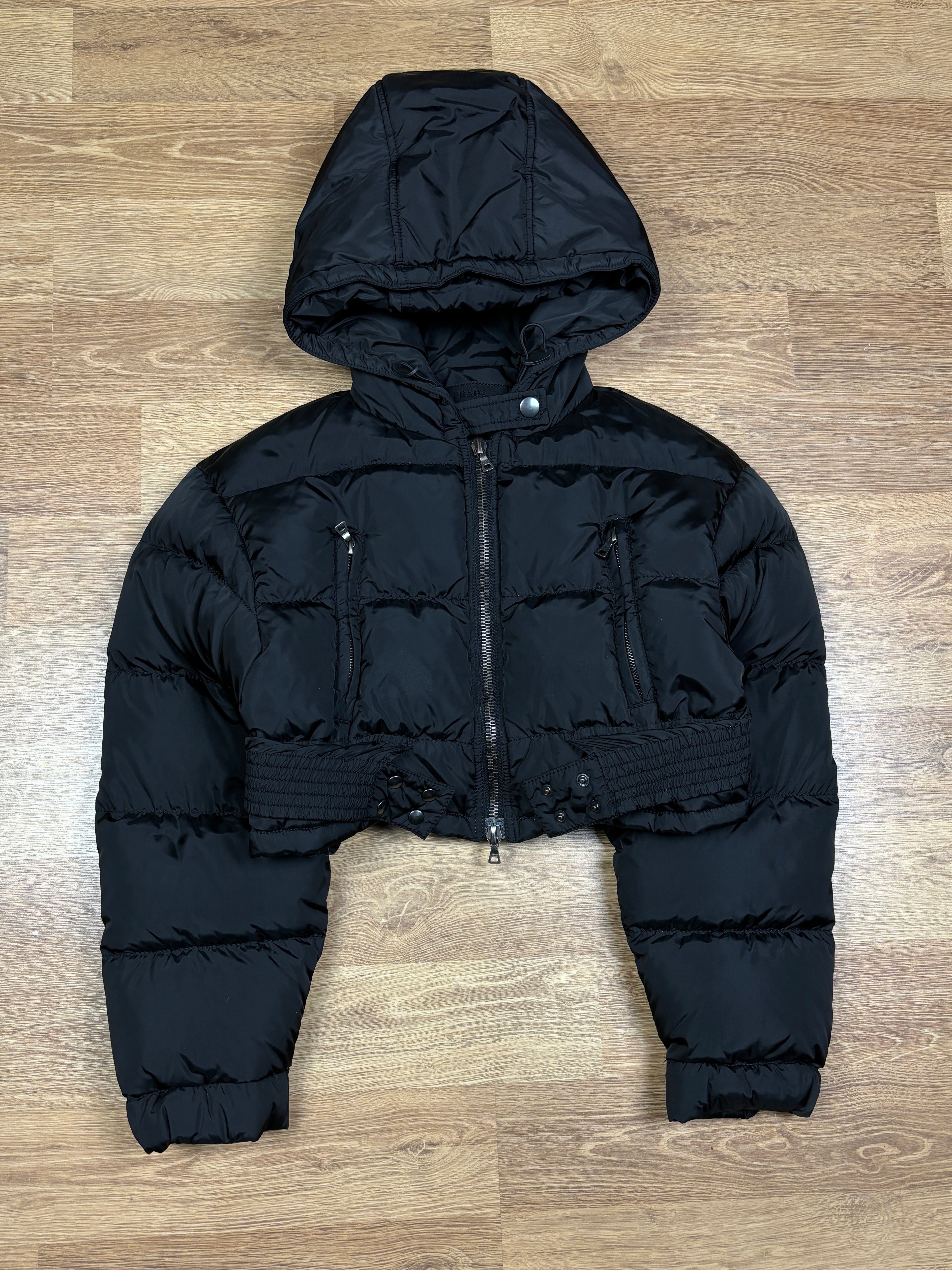 Prada Milano Cropped Down Hooded Jacket