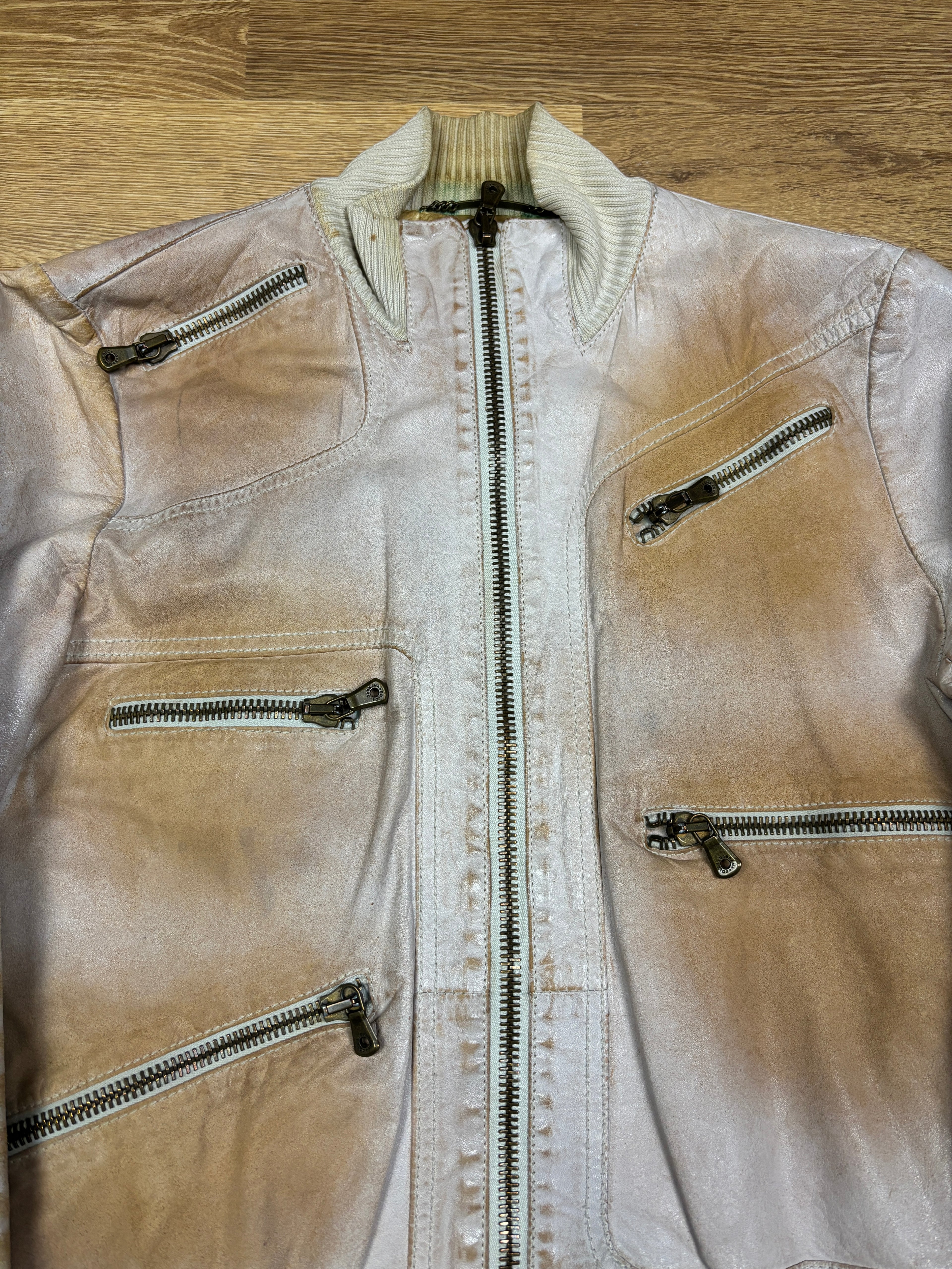 2000s Dolce & Gabbana Faded Multi-Zip Calfskin Leather Jacket