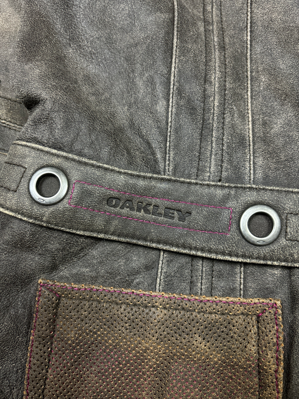 2000s Oakley Detachable Distressed Industrial Leather Jacket