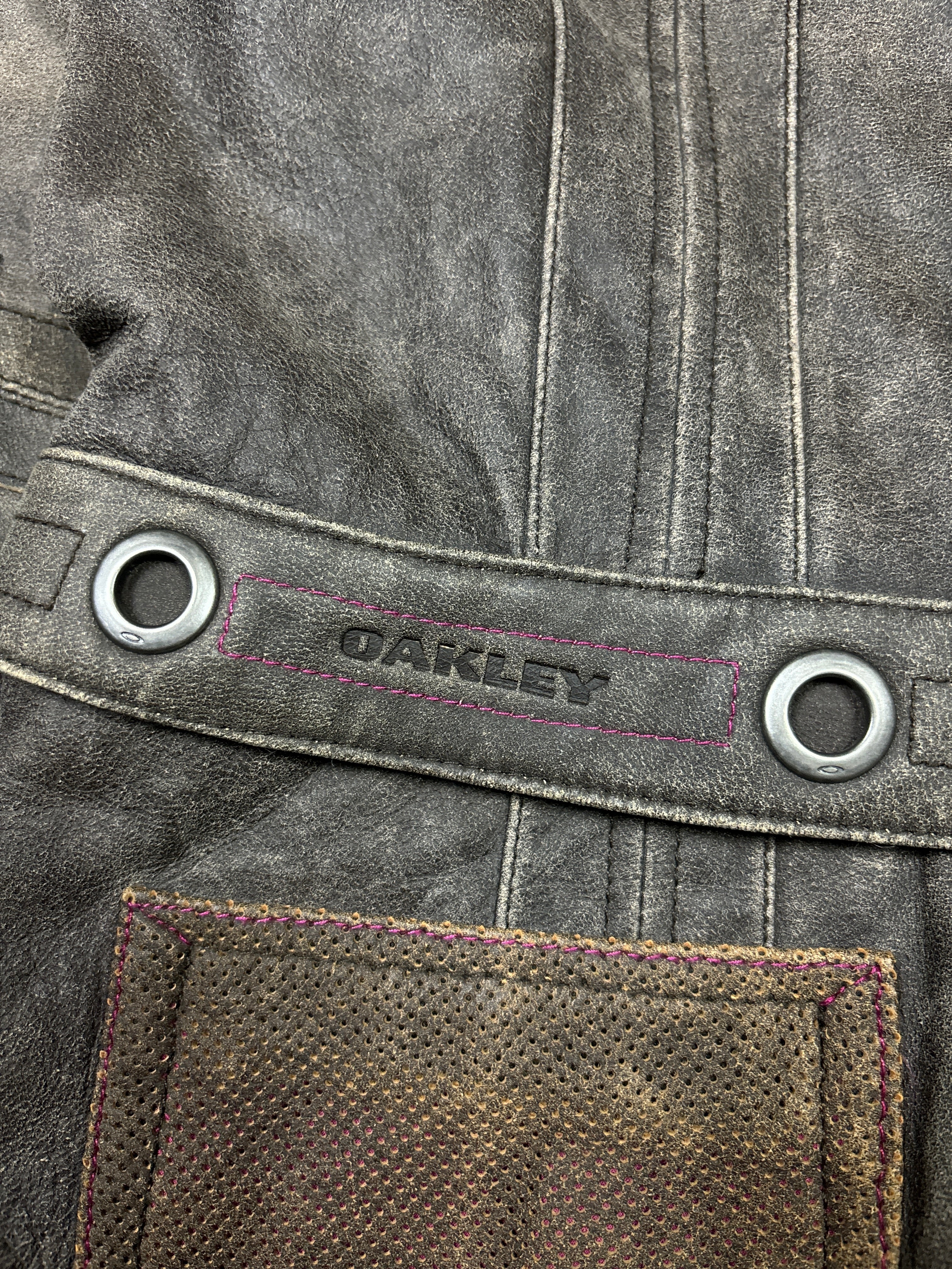 2000s Oakley Detachable Distressed Industrial Leather Jacket