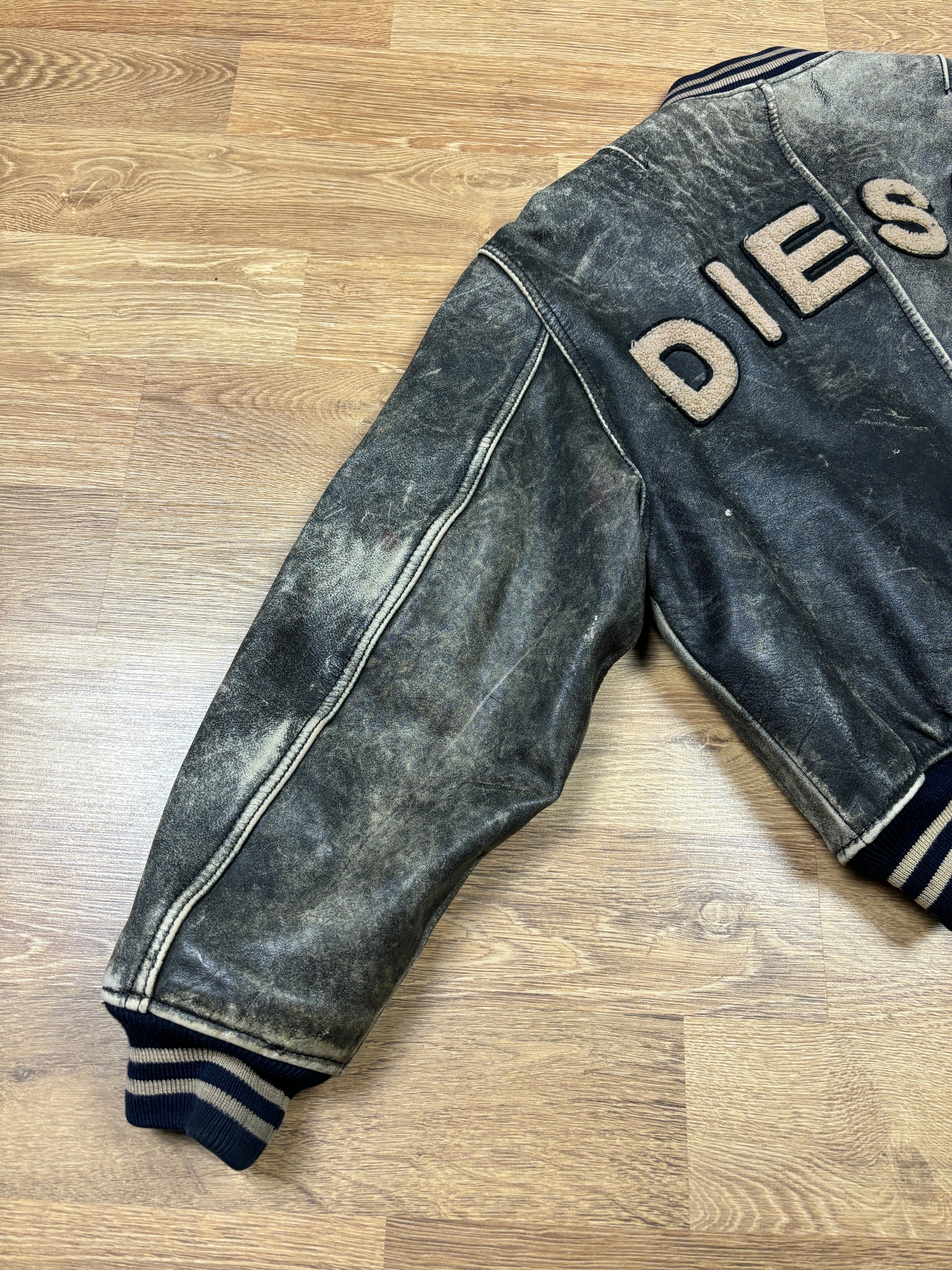 2000s Diesel Distressed Leather Varsity Jacket