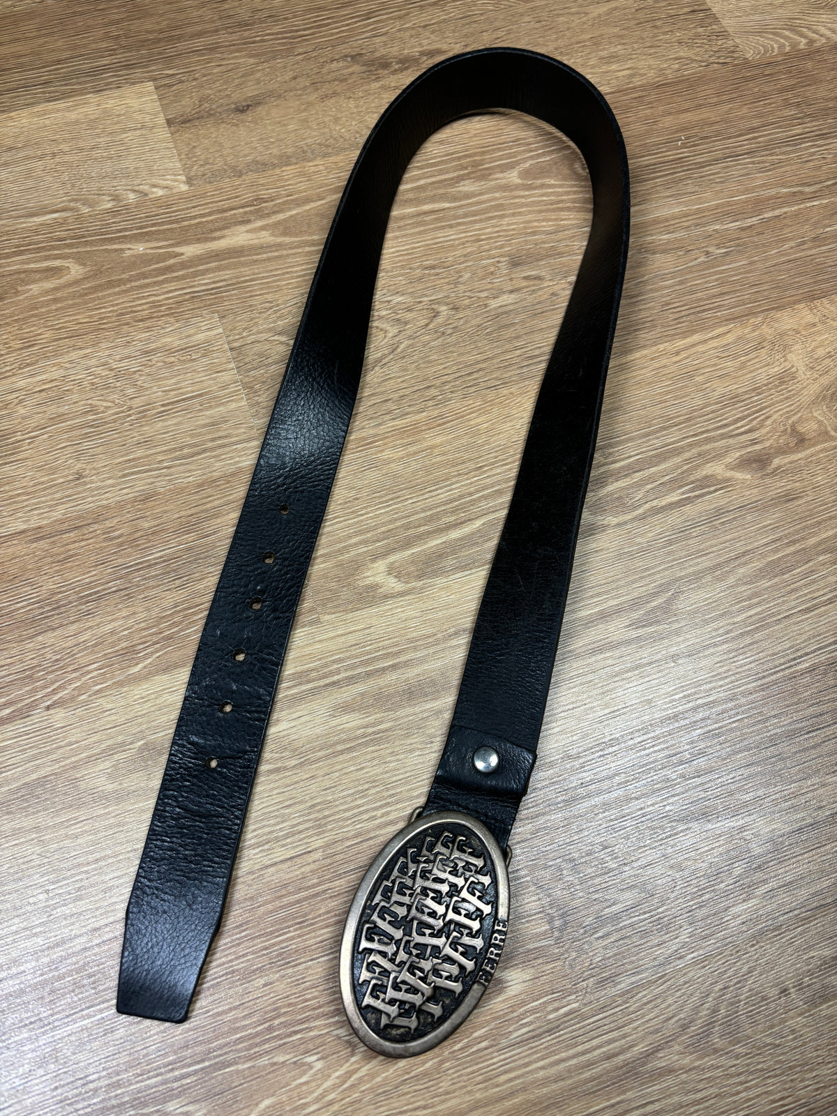 2000s Gianfranco Ferré Black Leather Monogram Buckle Belt