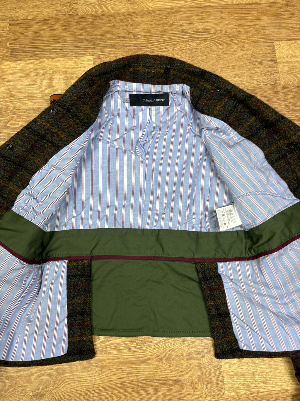 2000s Dsquared2 Plaid Wool Leather Strap Jacket