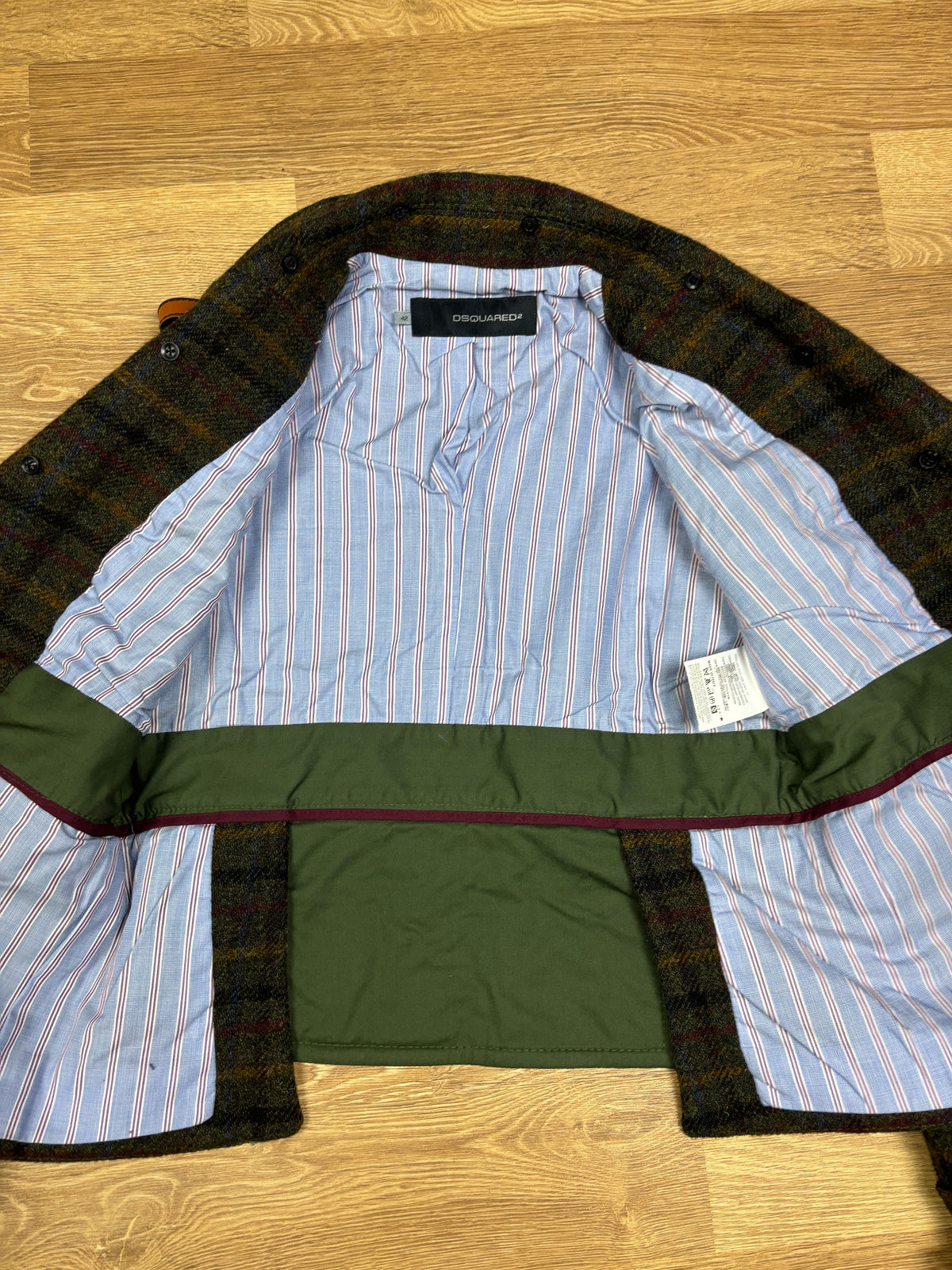 2000s Dsquared2 Plaid Wool Leather Strap Jacket