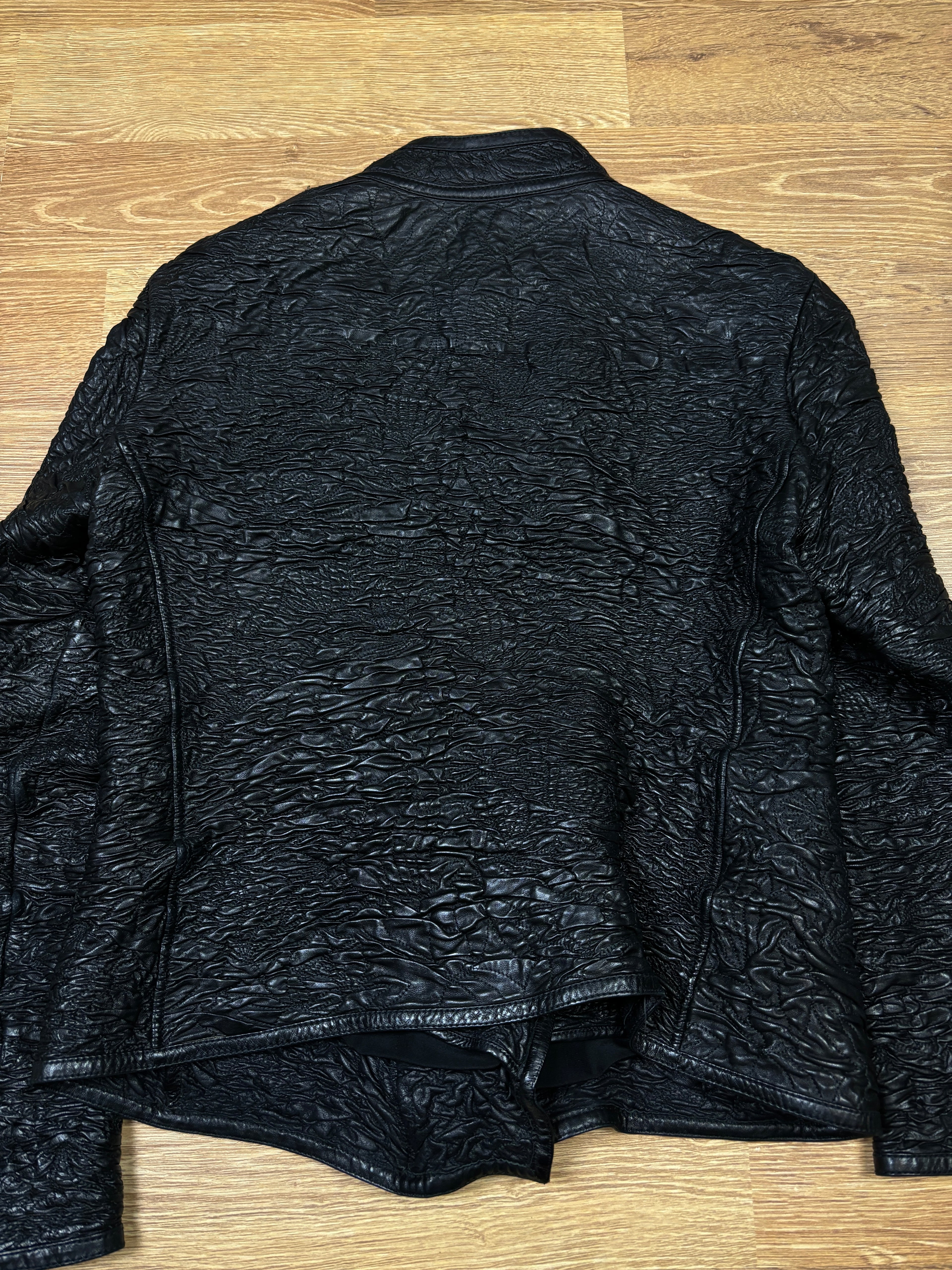 Gucci by Frida Giannini Asymmetrical Wrinkled Stretch Leather Jacket