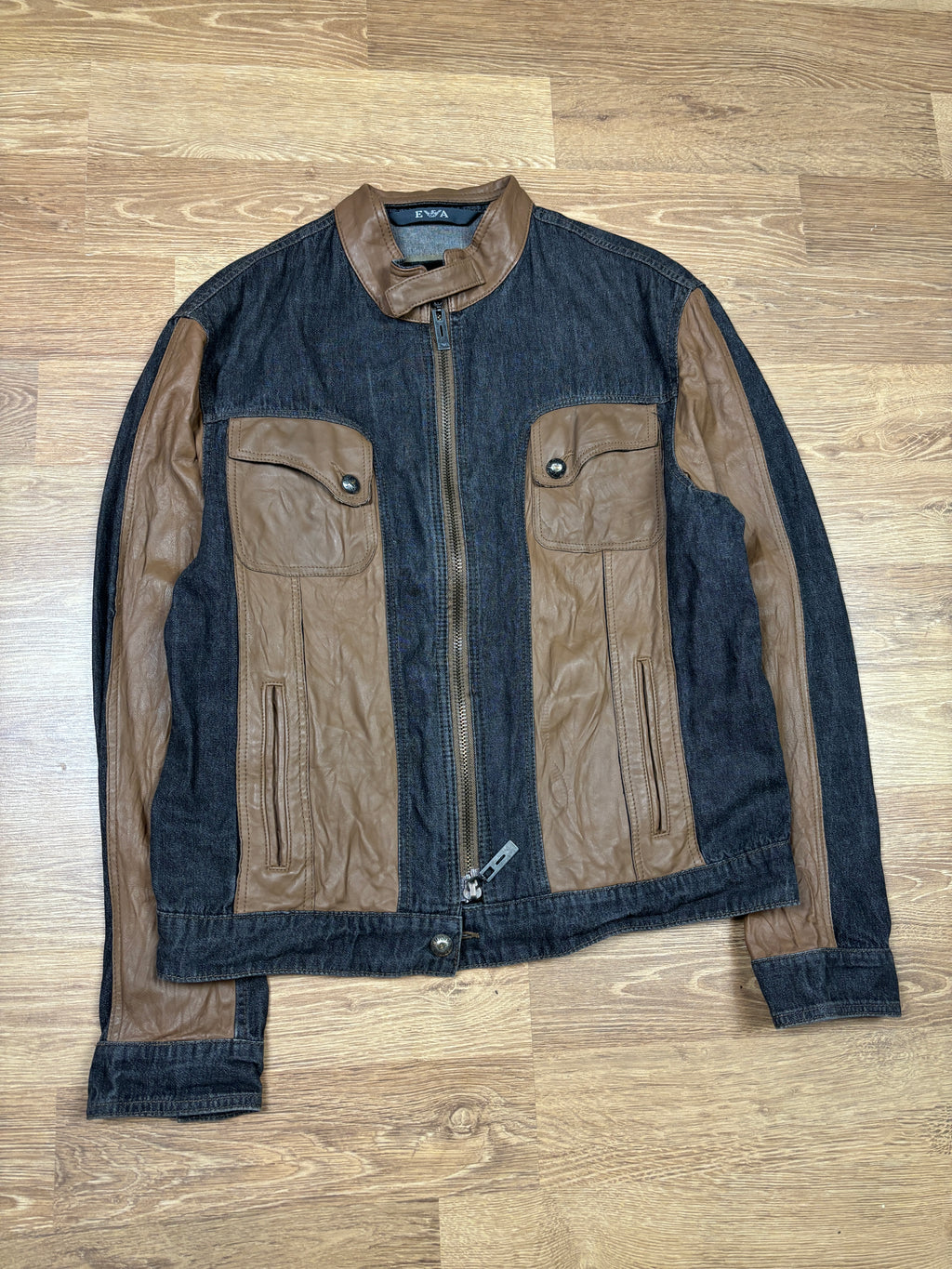 2000s Emporio Armani Denim & Leather Panel Jacket