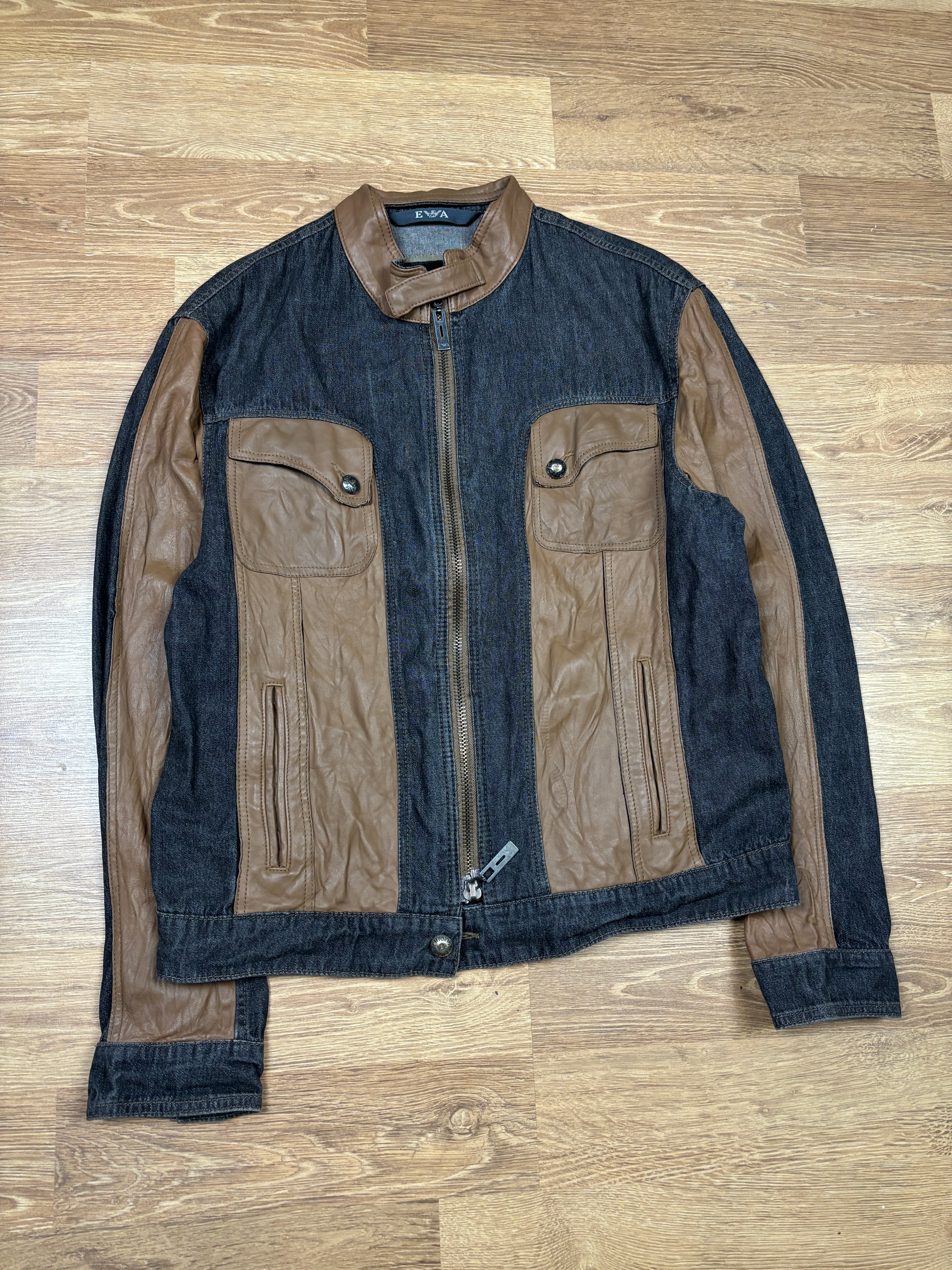 2000s Emporio Armani Denim & Leather Panel Jacket