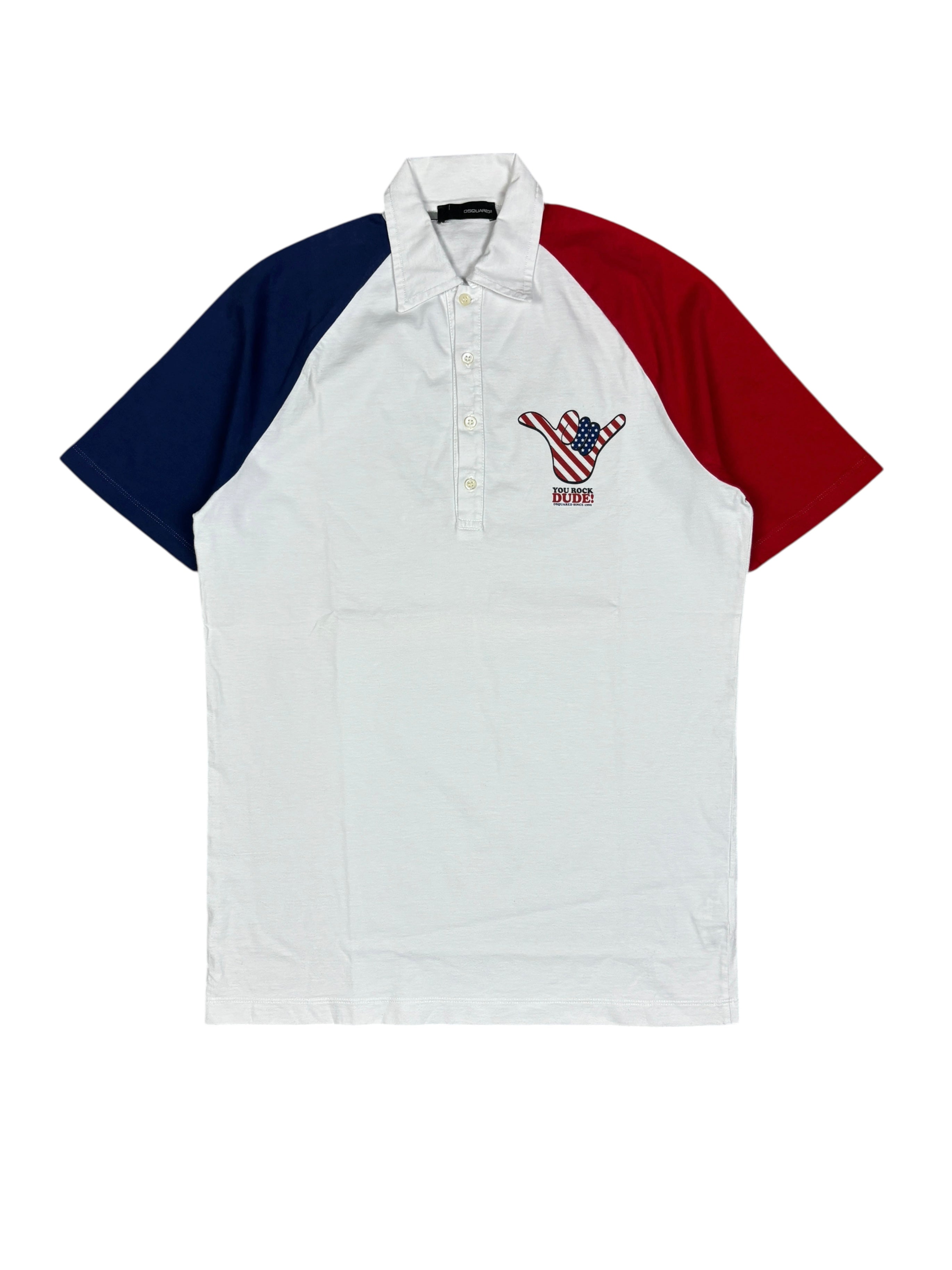 2000s Dsquared2 “You Rock Dude!” Tricolor Polo Shirt