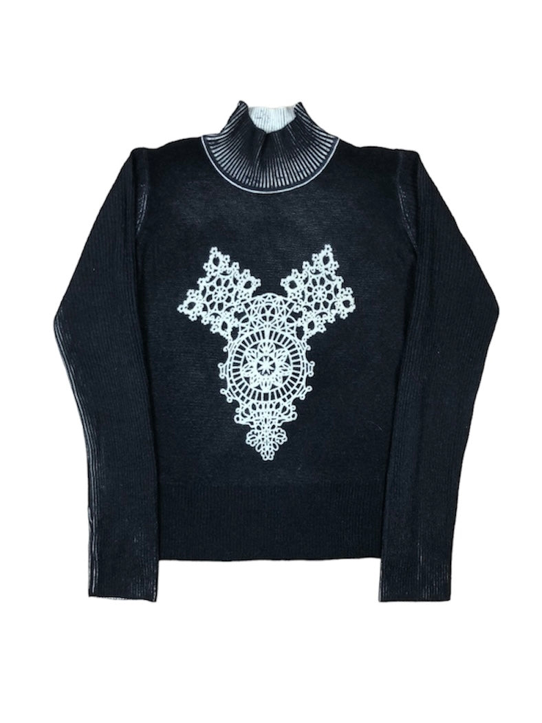 Jean Paul Gaultier Reversible Printed Woolen Turtleneck Knit Sweater