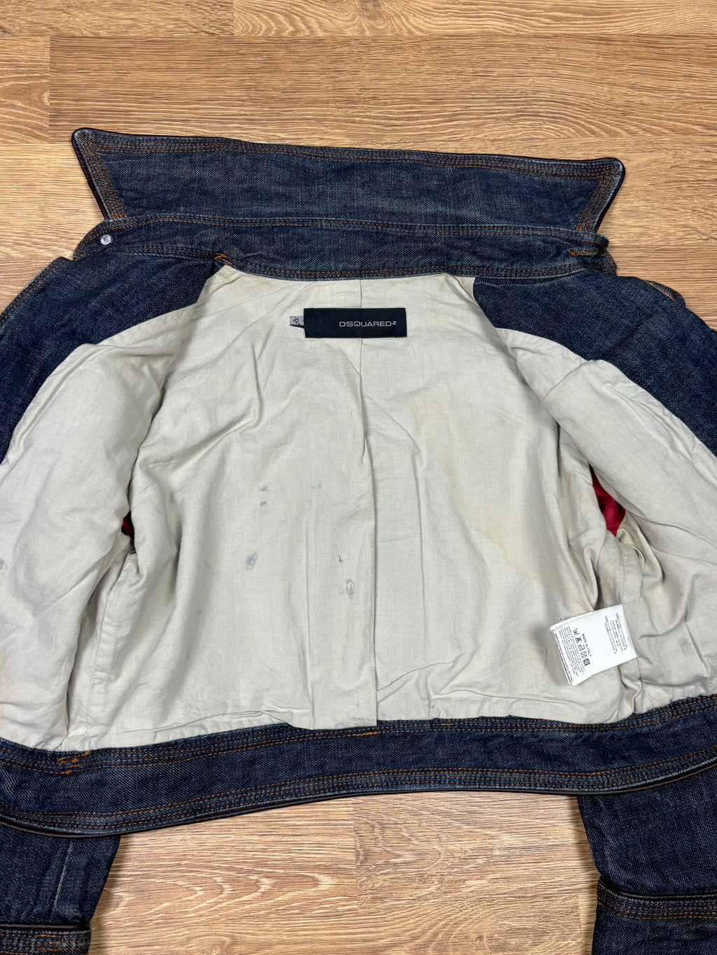 Dsquared2 AW2004 Runway Leather-Trimmed Cropped Denim Jacket