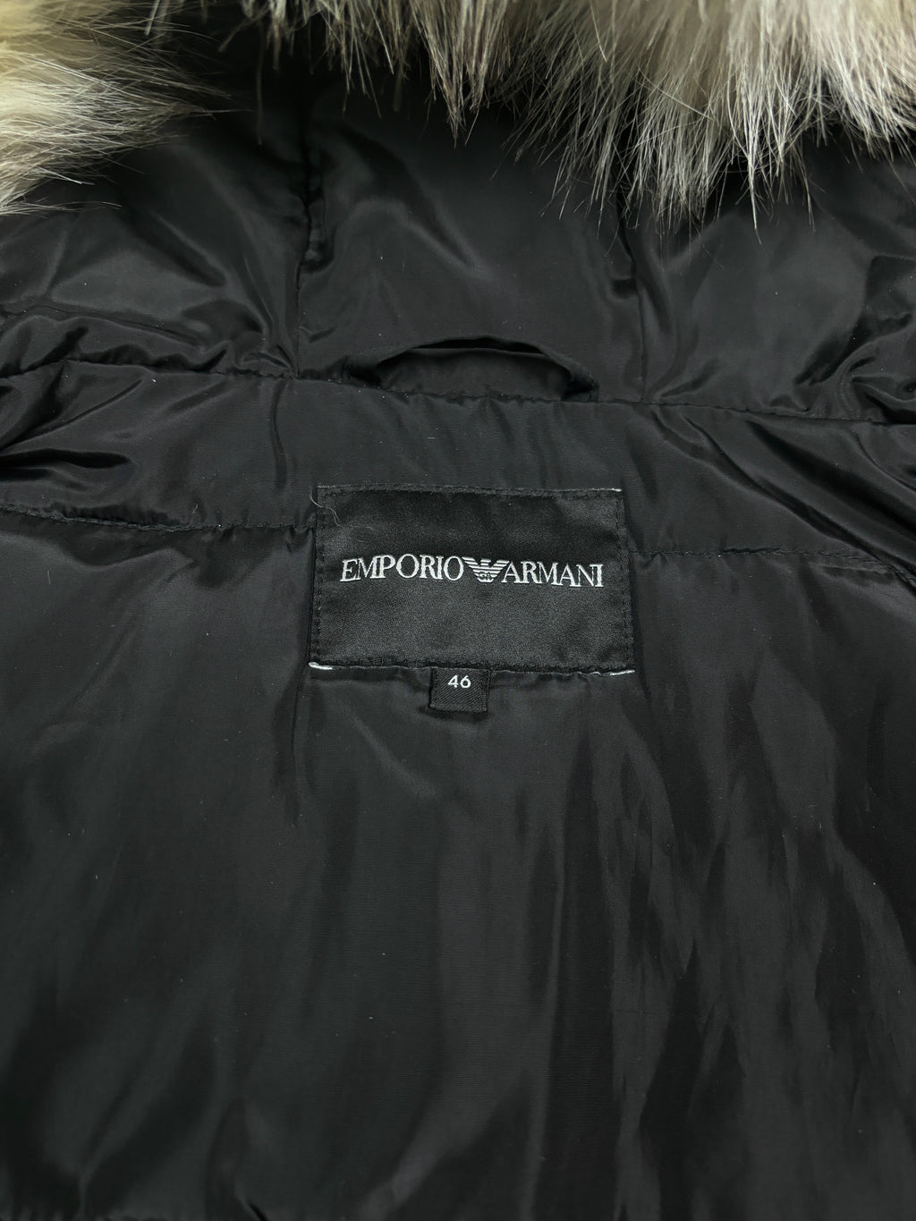 2000s Emporio Armani Black Fur Hooded Bomber Jacket