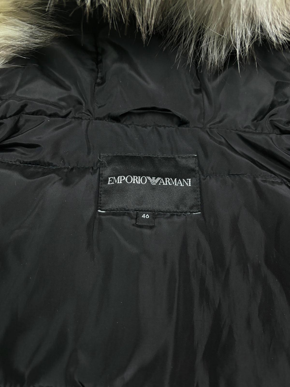2000s Emporio Armani Black Fur Hooded Bomber Jacket