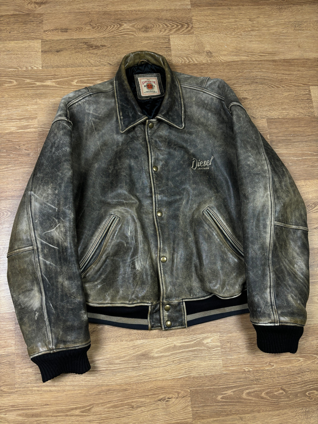 1990s Diesel Distressed Leather Bomber Jacket