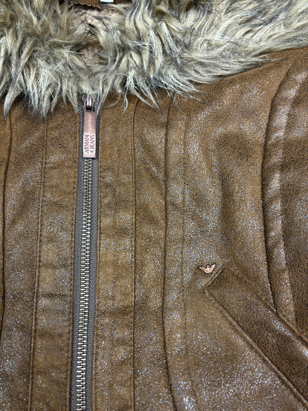2000s Armani Jeans Faux Fur Collar Jacket