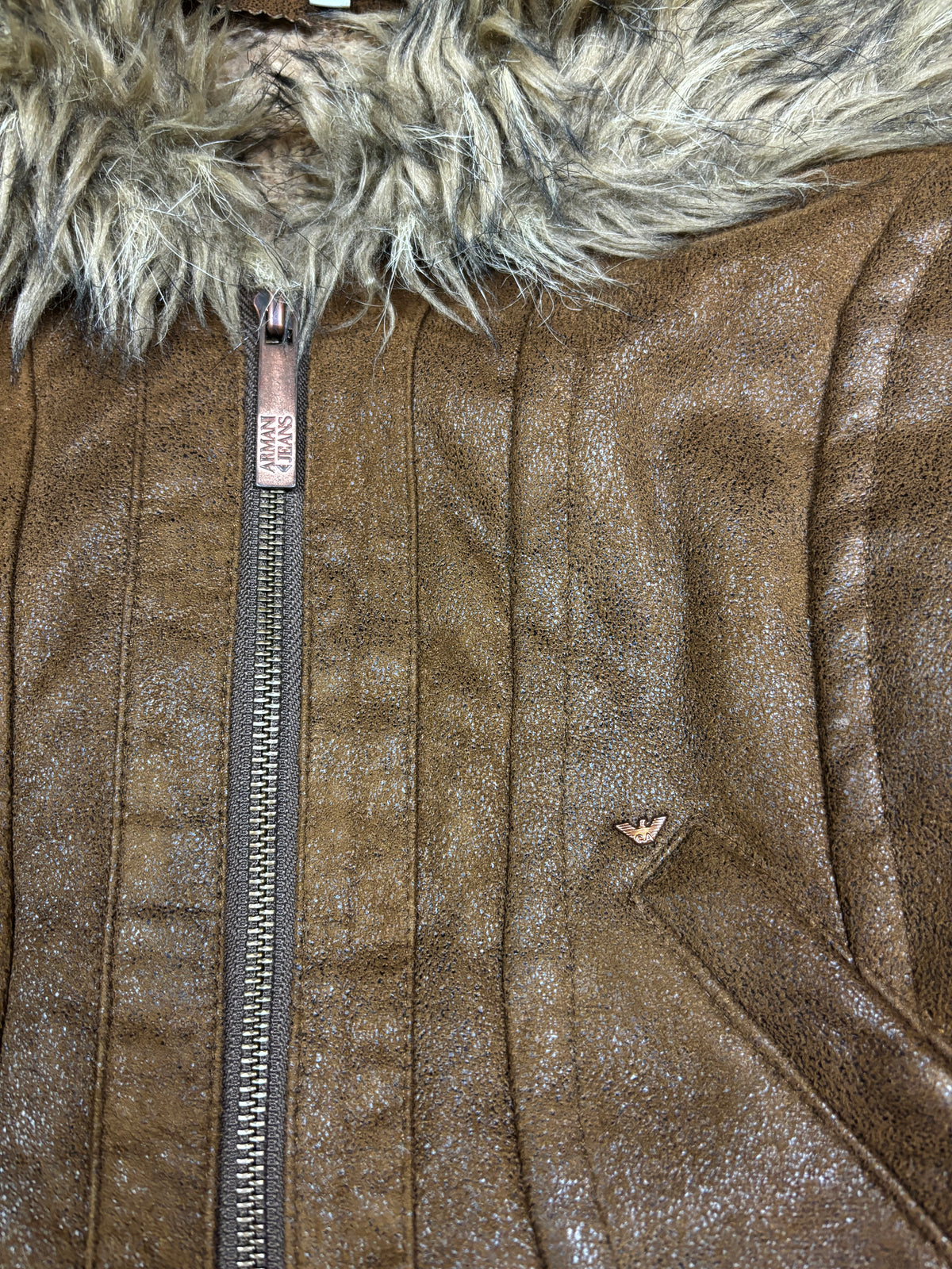 2000s Armani Jeans Faux Fur Collar Jacket