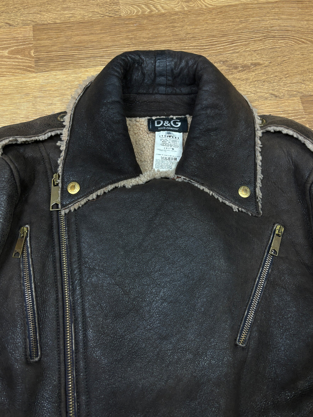 2000s Dolce & Gabbana Leather Shearling Biker Jacket