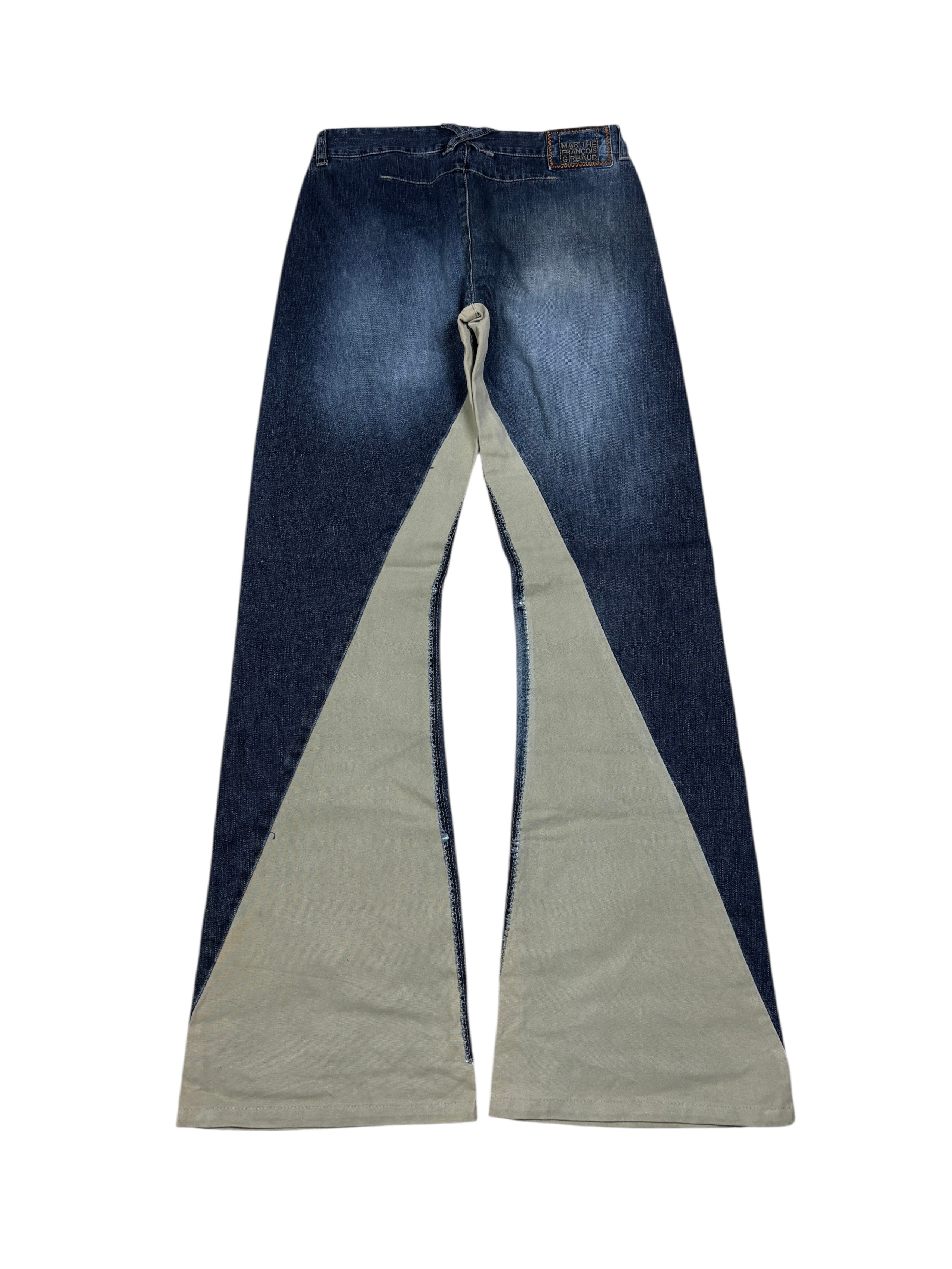 Marithé François Girbaud Two-Tone Panel Flared Denim Jeans