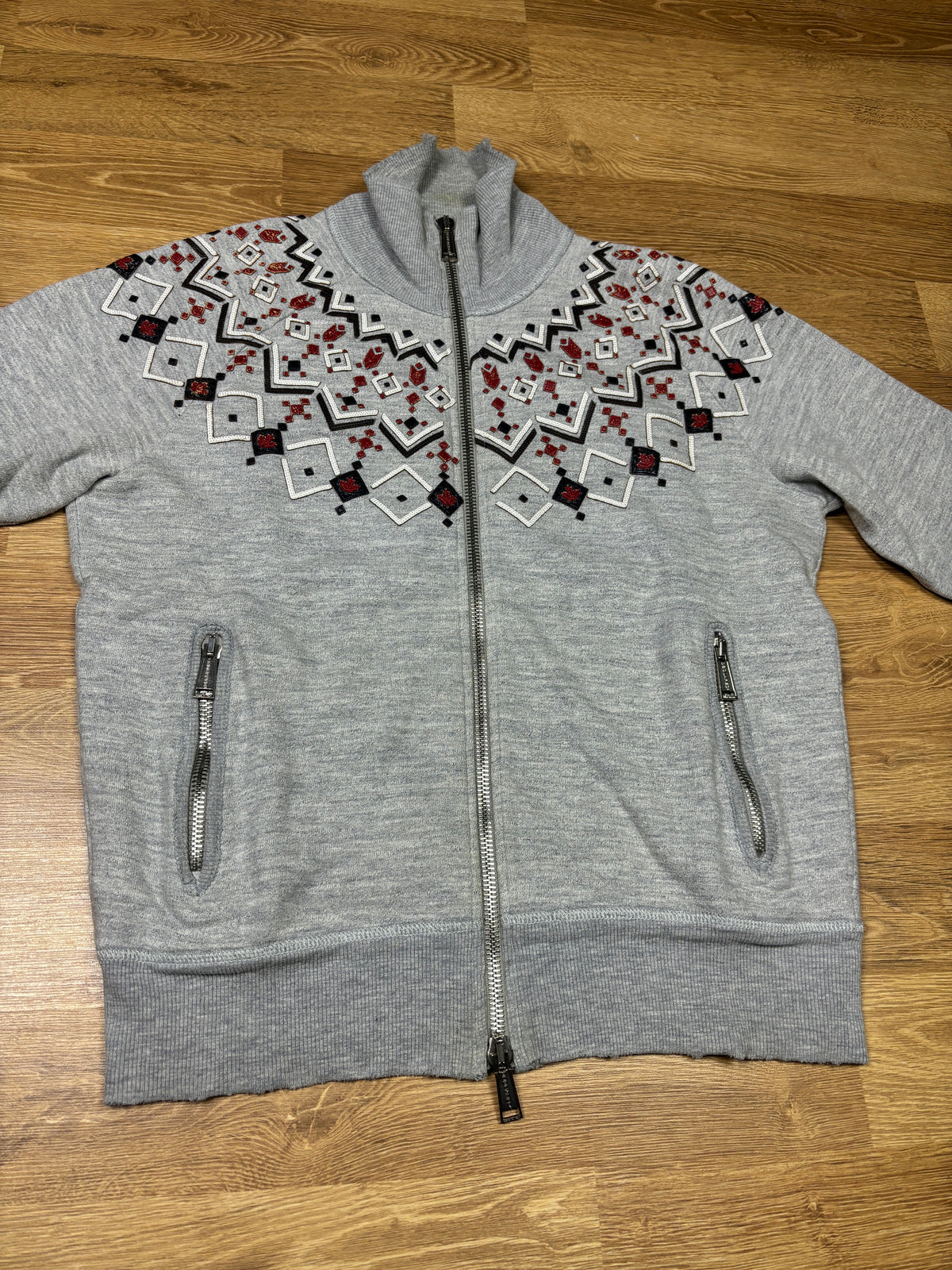 2000s Dsquared2 Embroidered Zip-Up Sweater