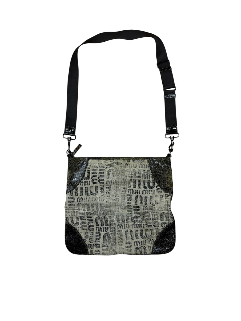 Bolso de hombro Miu Miu de lona y piel craquelada con logo
