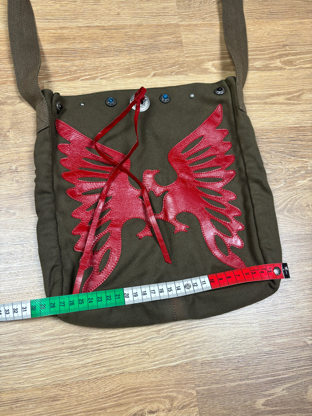 Dolce & Gabbana Canvas Shoulder Bag with Red Leather Phoenix