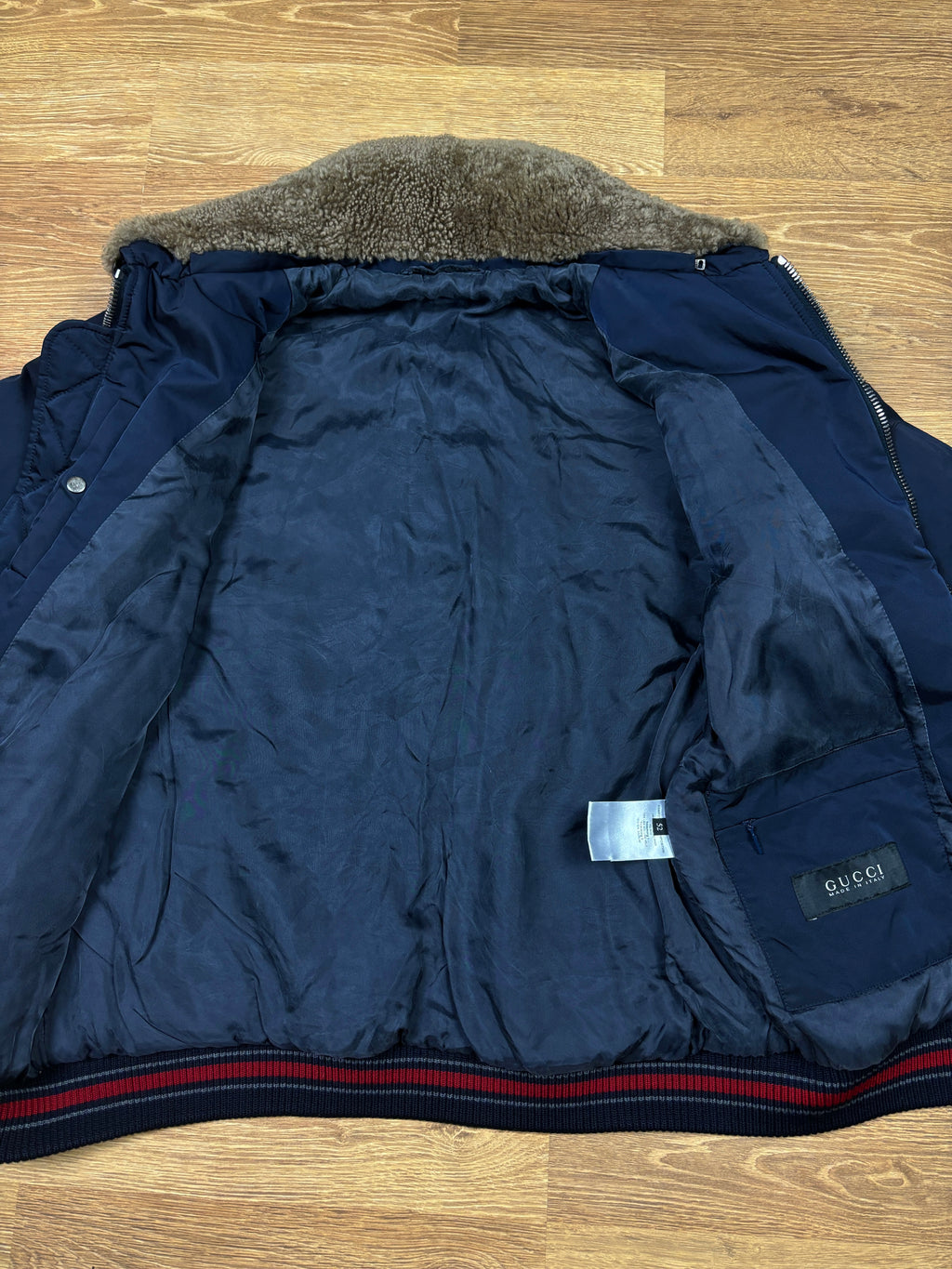 Gucci AW2011 Shearling Collar Nylon Bomber Jacket