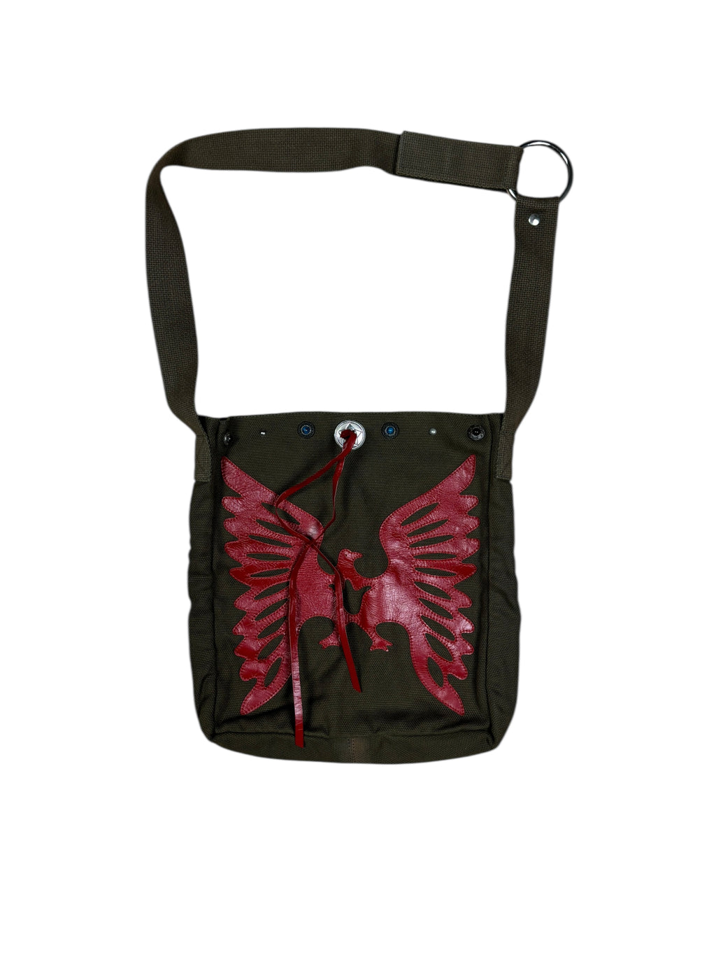 Dolce & Gabbana Canvas Shoulder Bag with Red Leather Phoenix