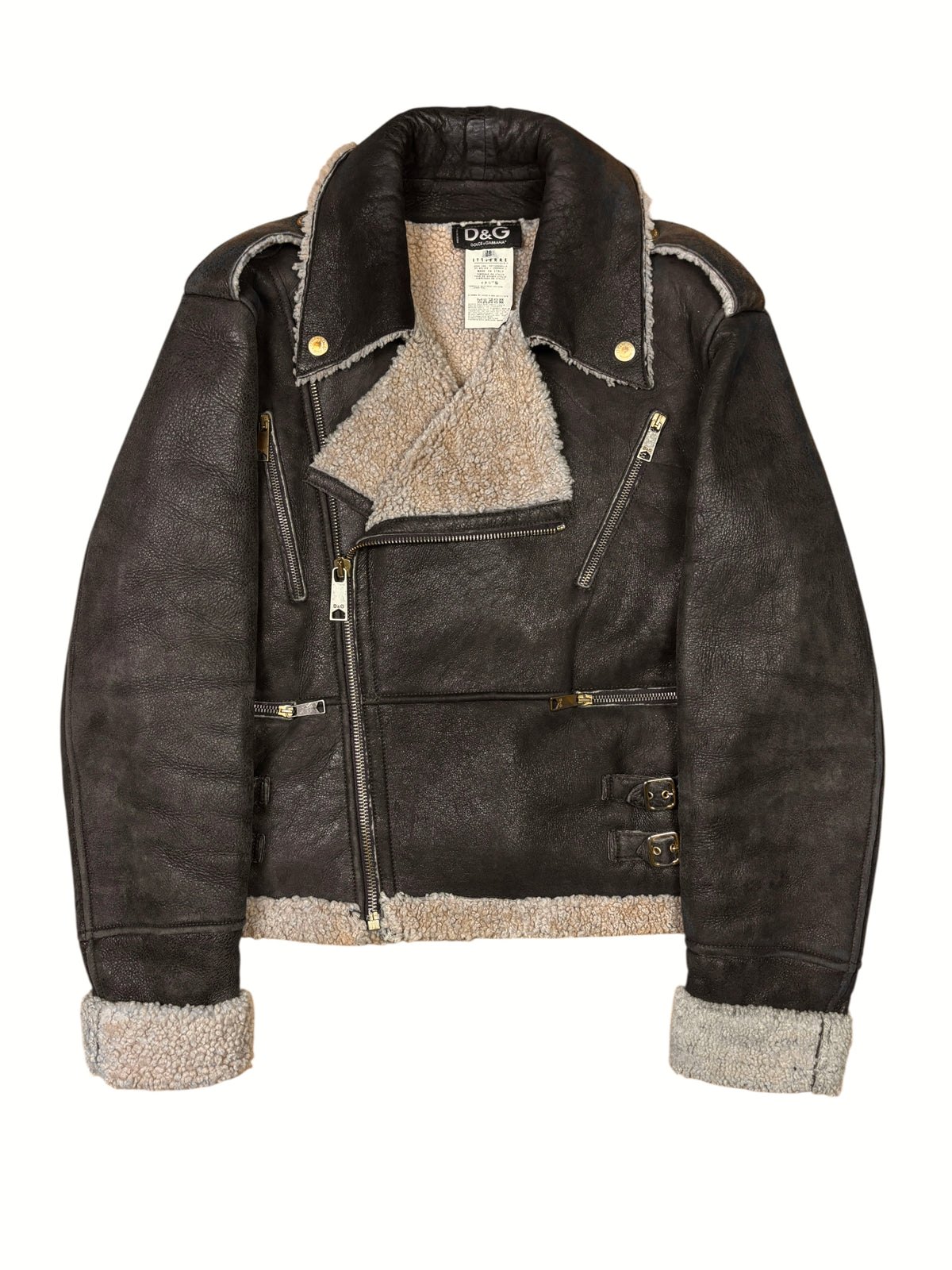 2000s Dolce & Gabbana Leather Shearling Biker Jacket