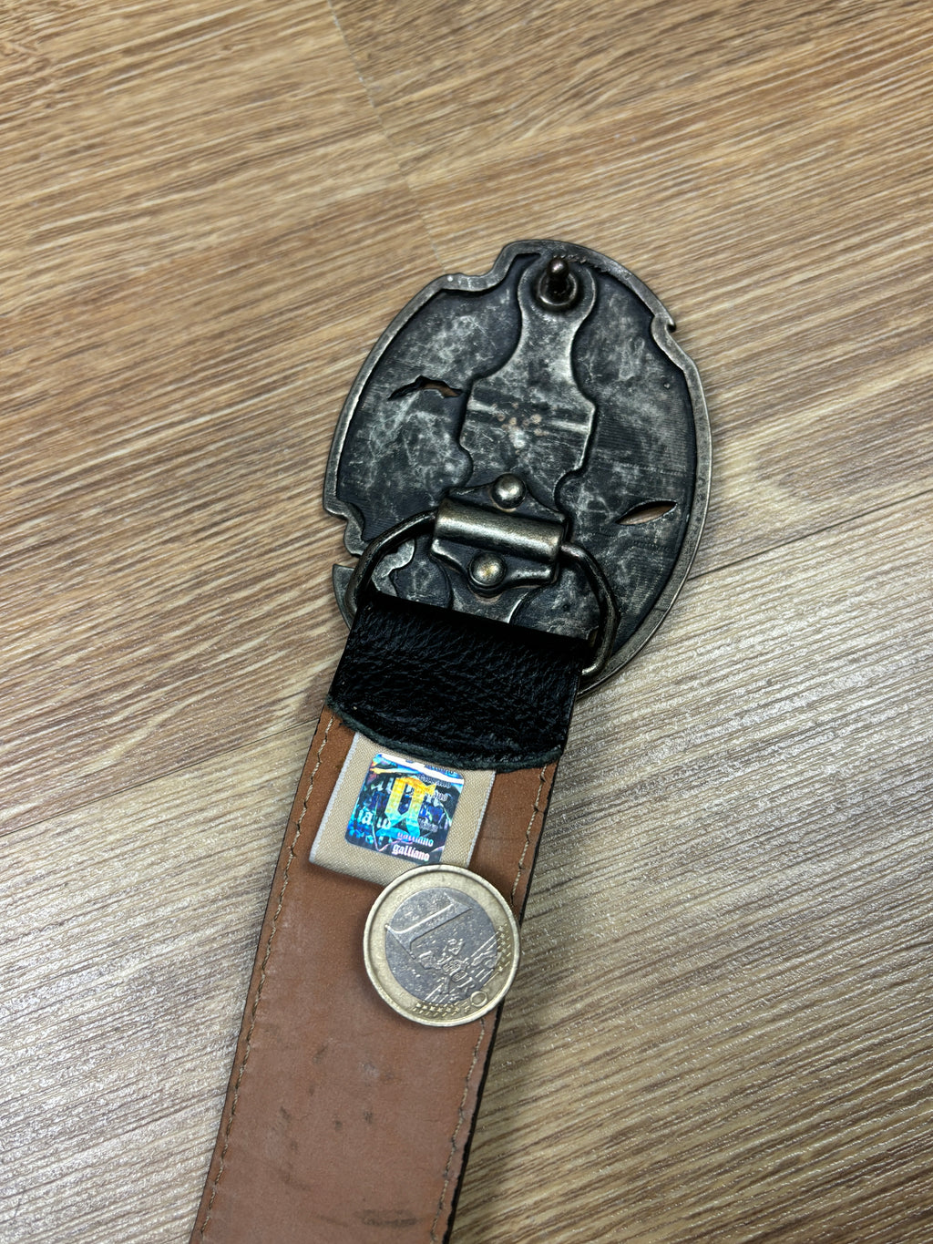 2000s John Galliano Black Leather Logo Buckle Belt